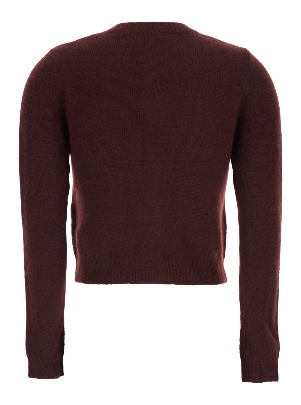 Shushu-tong Bordeaux Crewneck Cardigan With Beaded Embroidery On The Front In Wool Blend Woman In Burgundy