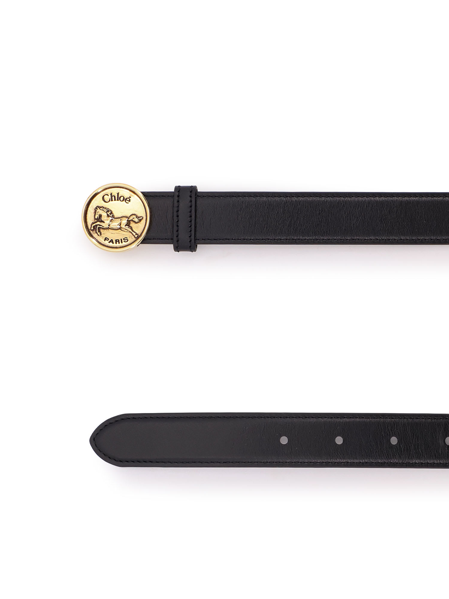 Chloé Horse Medal Leather Belt In Black