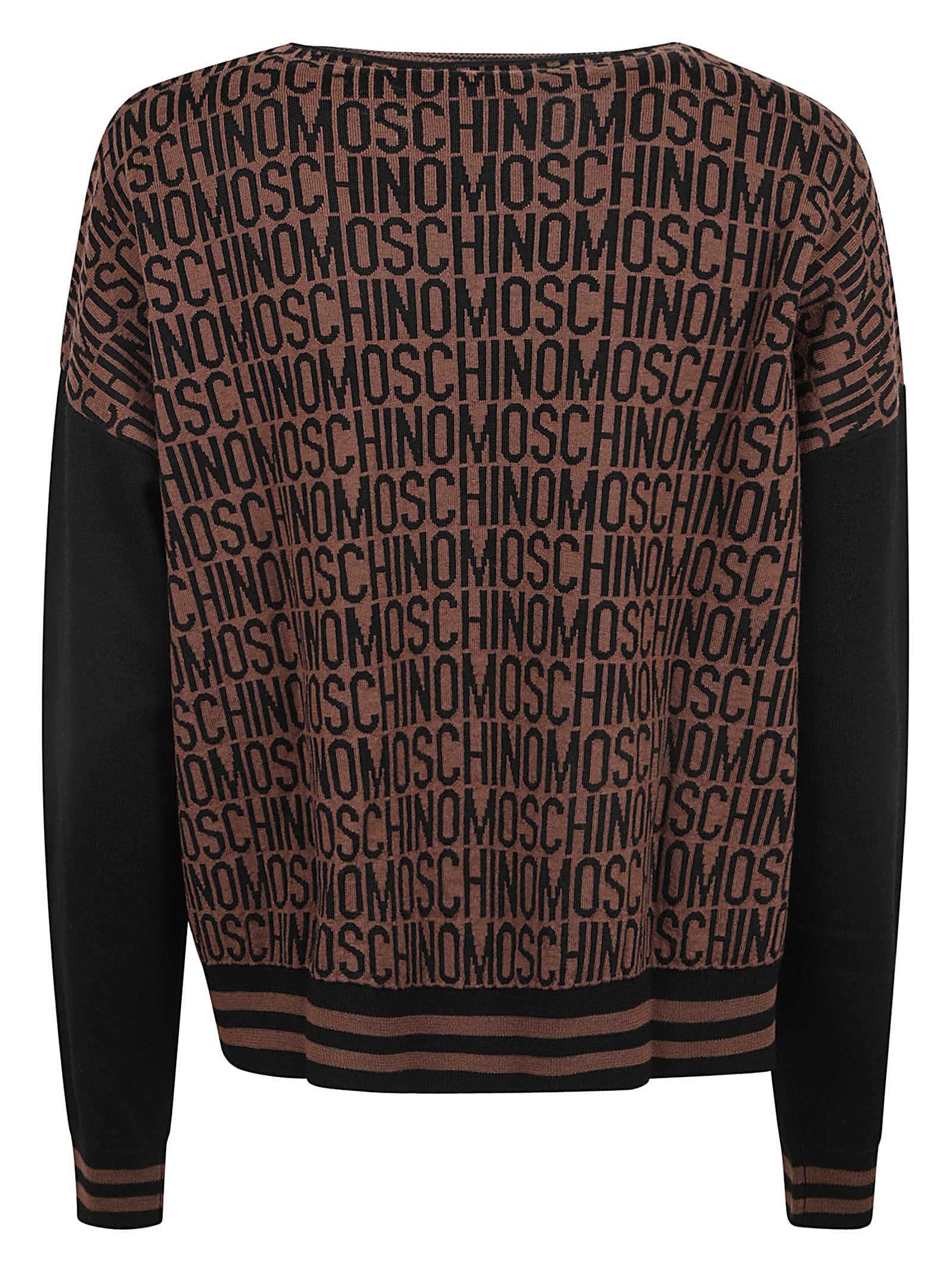 Shop Moschino Logo Knit Monogram Sweater In Brown