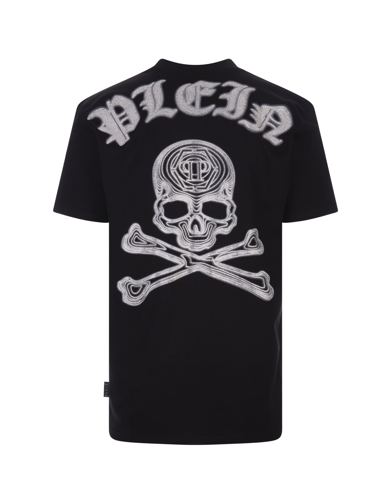 Shop Philipp Plein Black T-shirt With Crystal Skull&bones In Black / White
