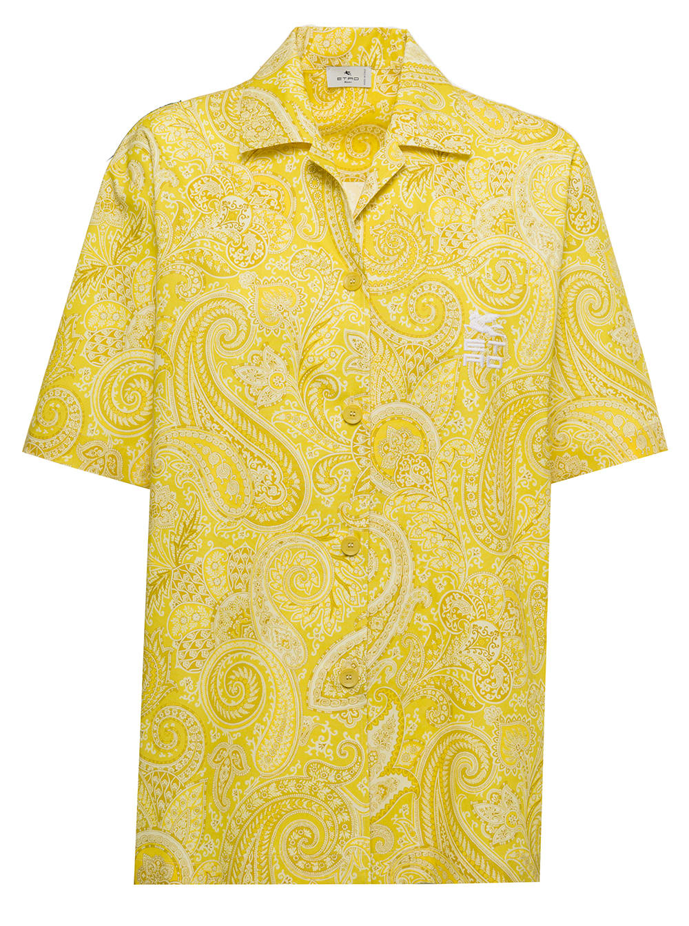 Etro Womans Yellow Cotton Pailsey Printed Bowling Shirt