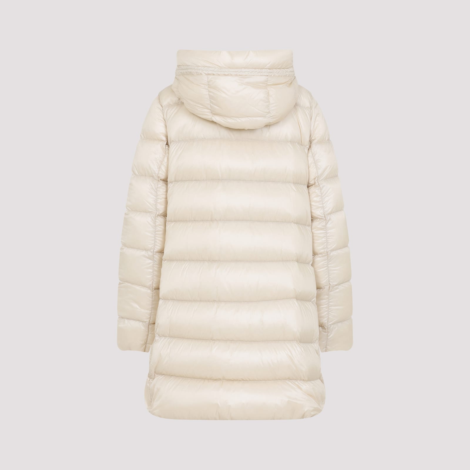 Moncler Long Quilted Parka With Hood And Pockets In Neutral