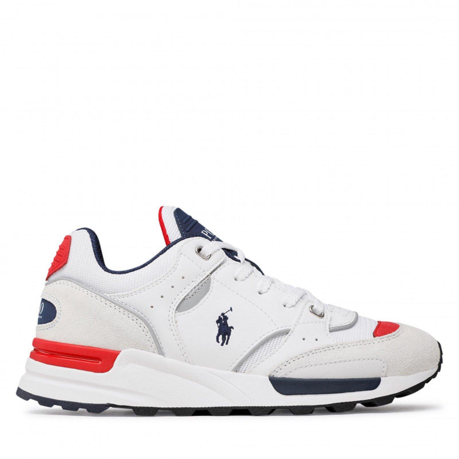 Shop Polo Ralph Lauren Panelled Lace-up Sneakers In Grey/navy/white/red