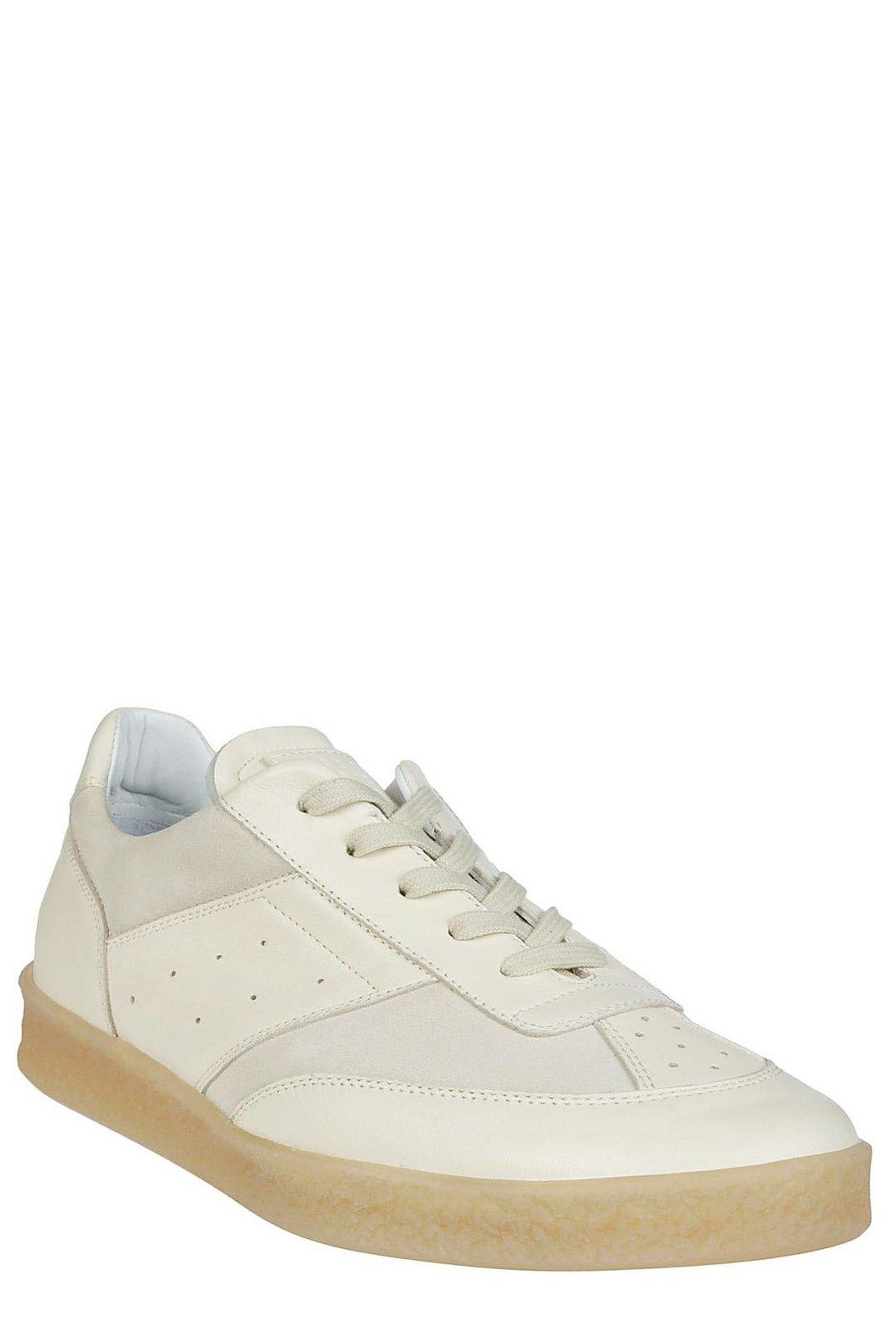 Shop Mm6 Maison Margiela Panelled Lace-up Sneakers In Beige