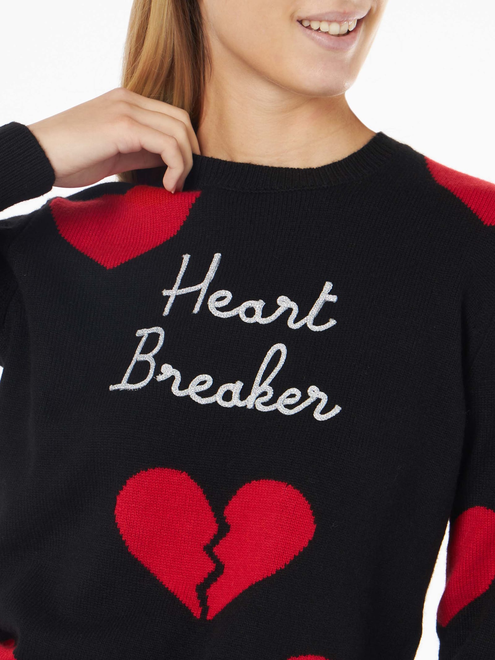 Mc2 Saint Barth Woman Crewneck Sweater With Heart Breaker Embroidery In Black