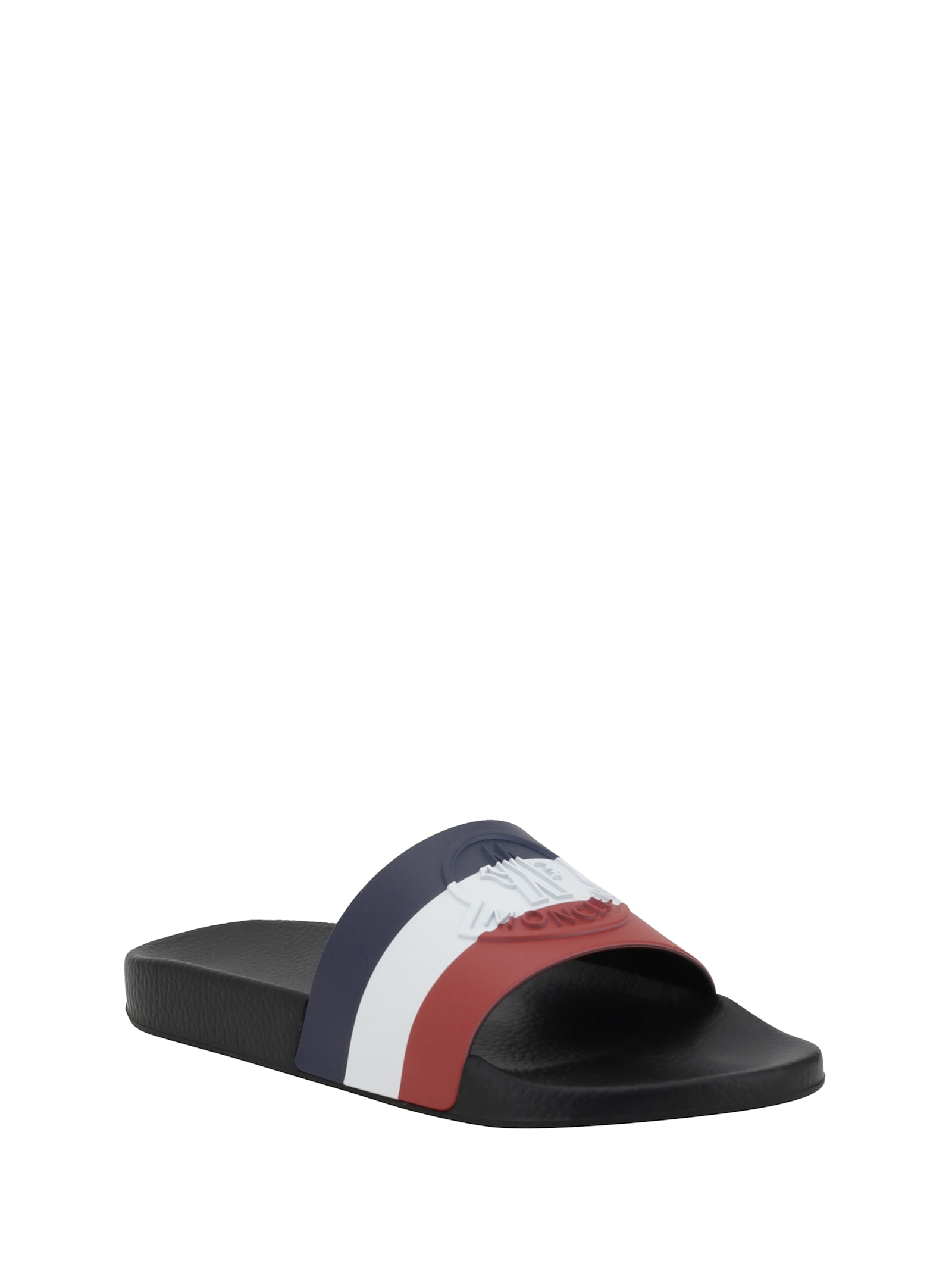 Moncler Basile Blue Slides With Tricolour Toe Strap In Rubber Man