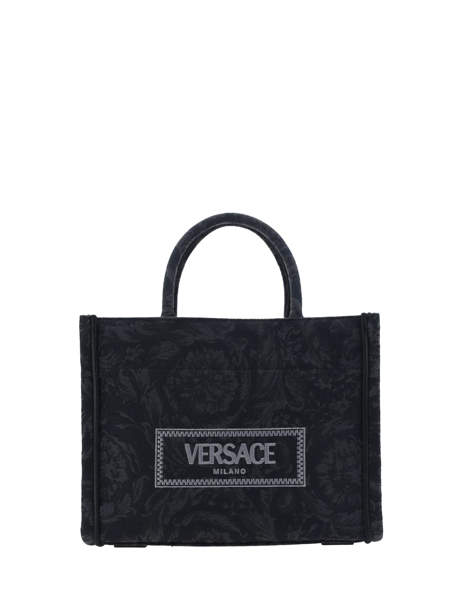 Shop Versace Athena Handbag In Grey/blue