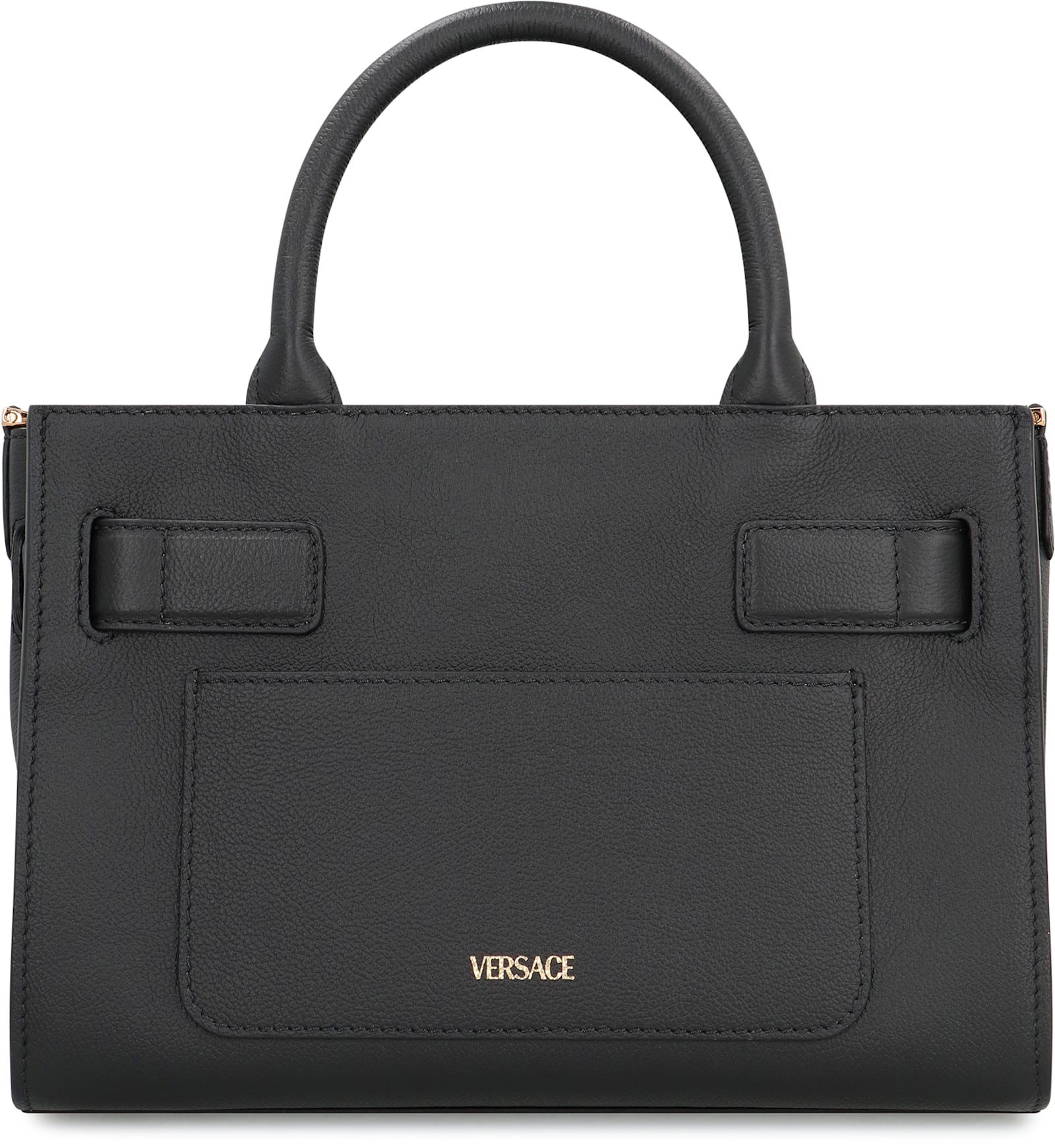 Versace Small Leather Tote In Black