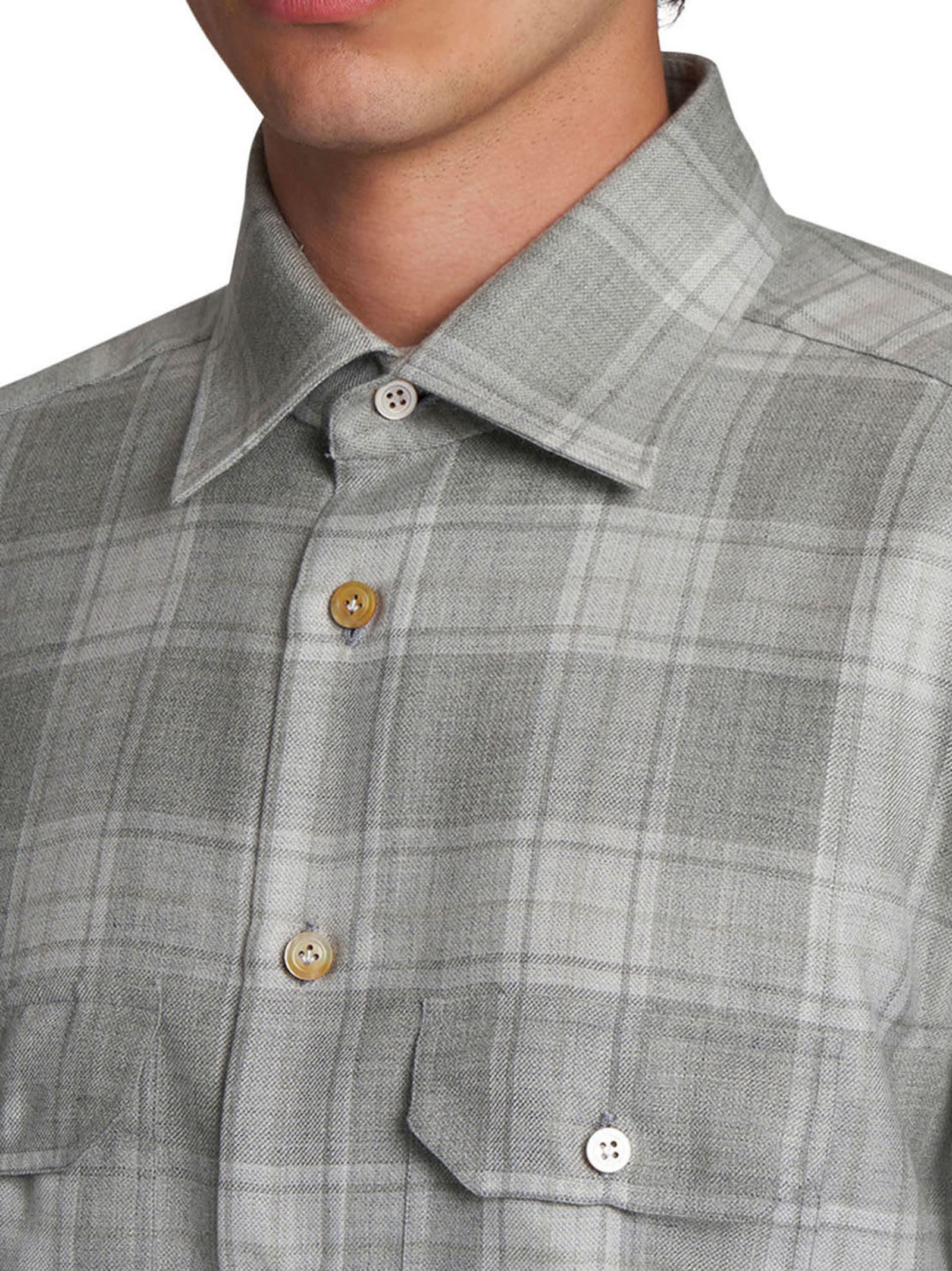 Shop Kiton Shirt Cashmere In Light Grey
