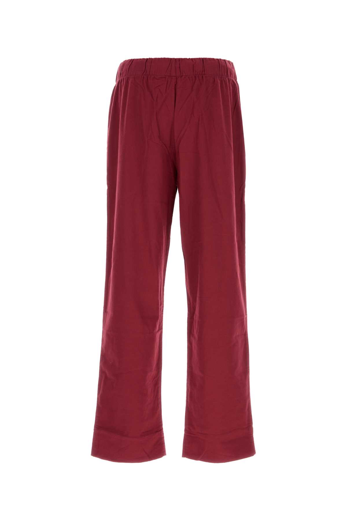 Tekla Flannel Drawstring-fastening Pajama Bottoms In Burgundy
