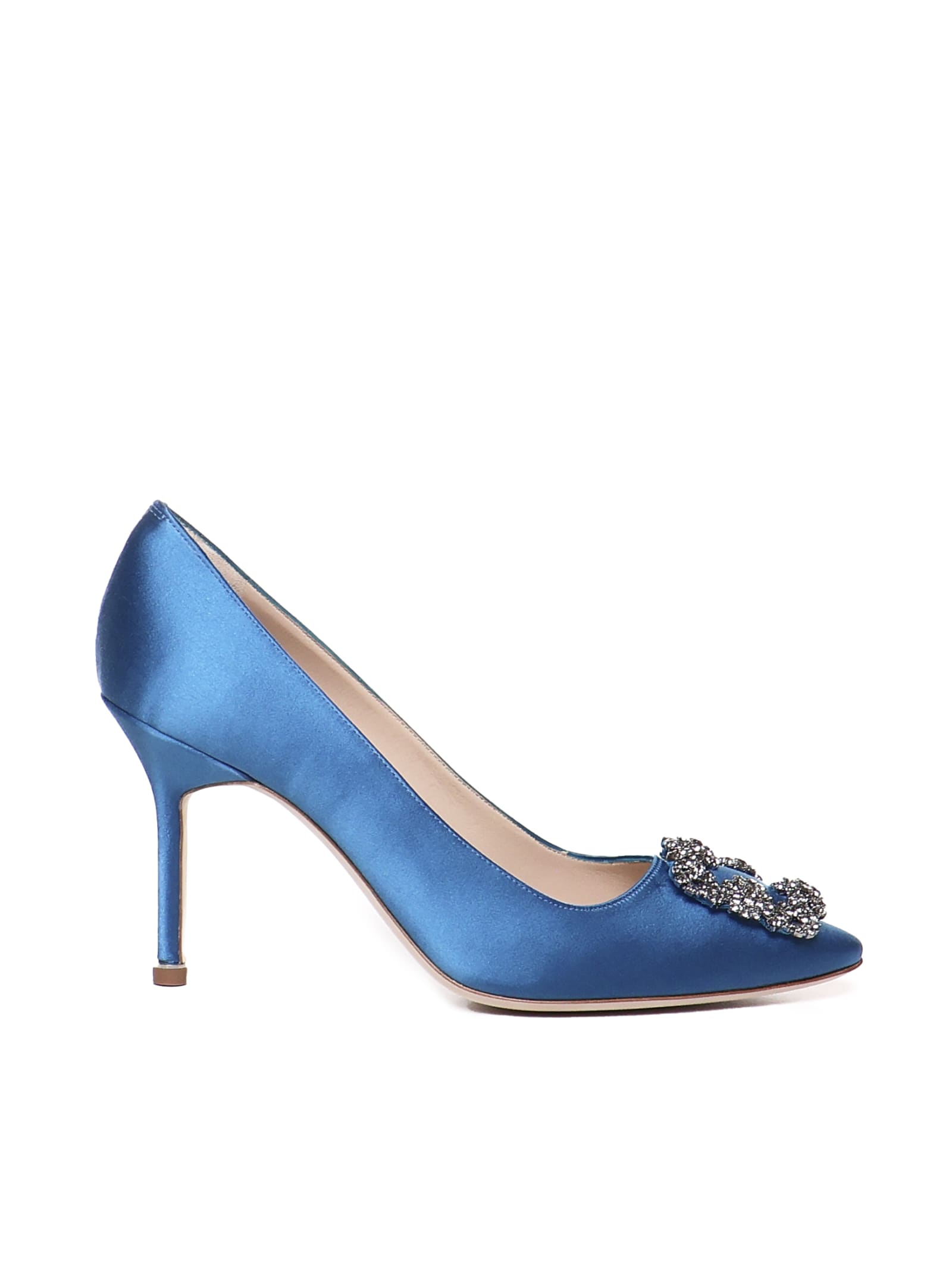 Shop Manolo Blahnik Hangisi Décolleté With Satin Jewel Buckle In Blue