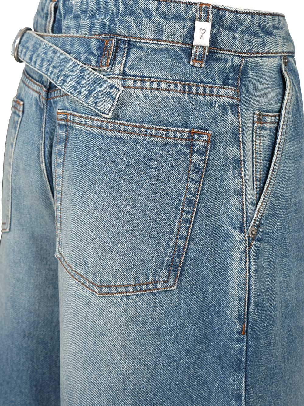 Ami Alexandre Mattiussi Wide Leg Denim Trousers Featuring Pockets In Blue