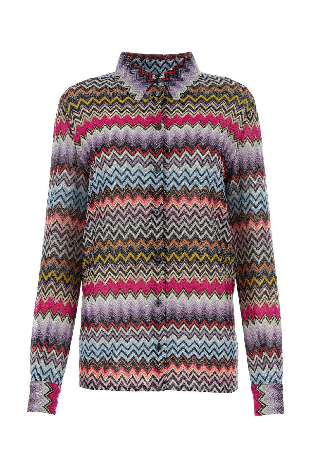 Shop Missoni Patternede Embroidered Button-up Long-sleeved Shirt In Multicolor Black Bas