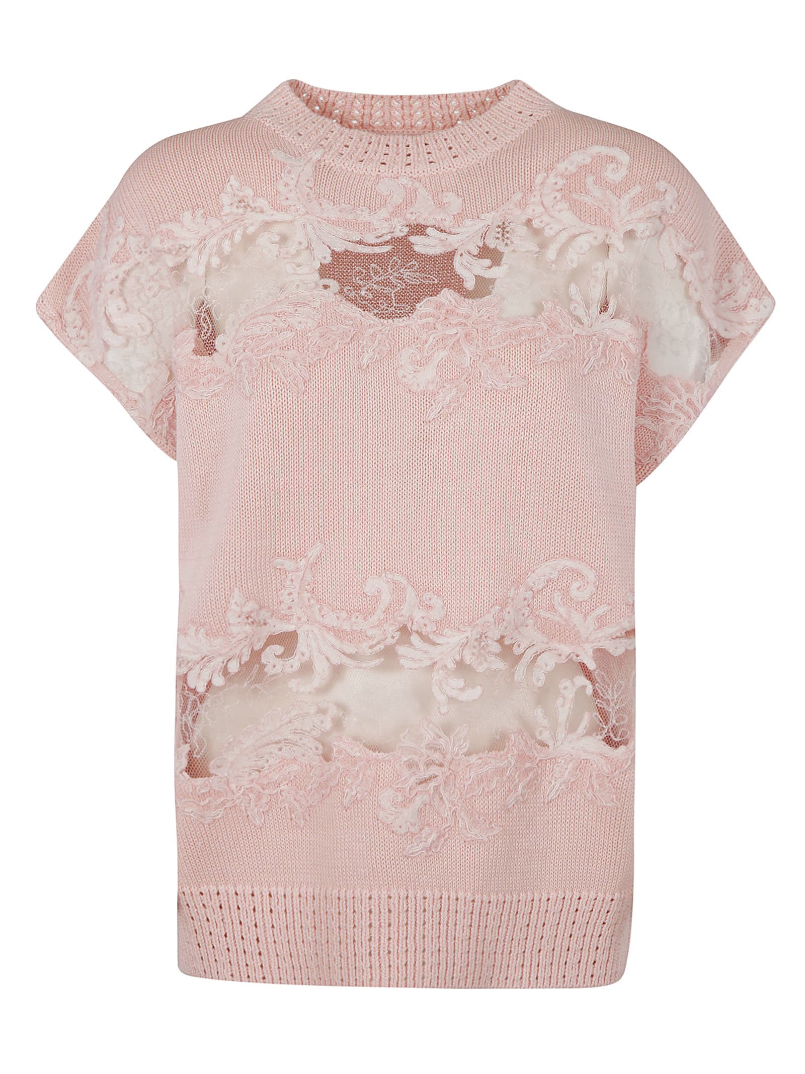 Ermanno Scervino Floral Embroidered Cut-out Detail Sweatshirt In Pale Blush