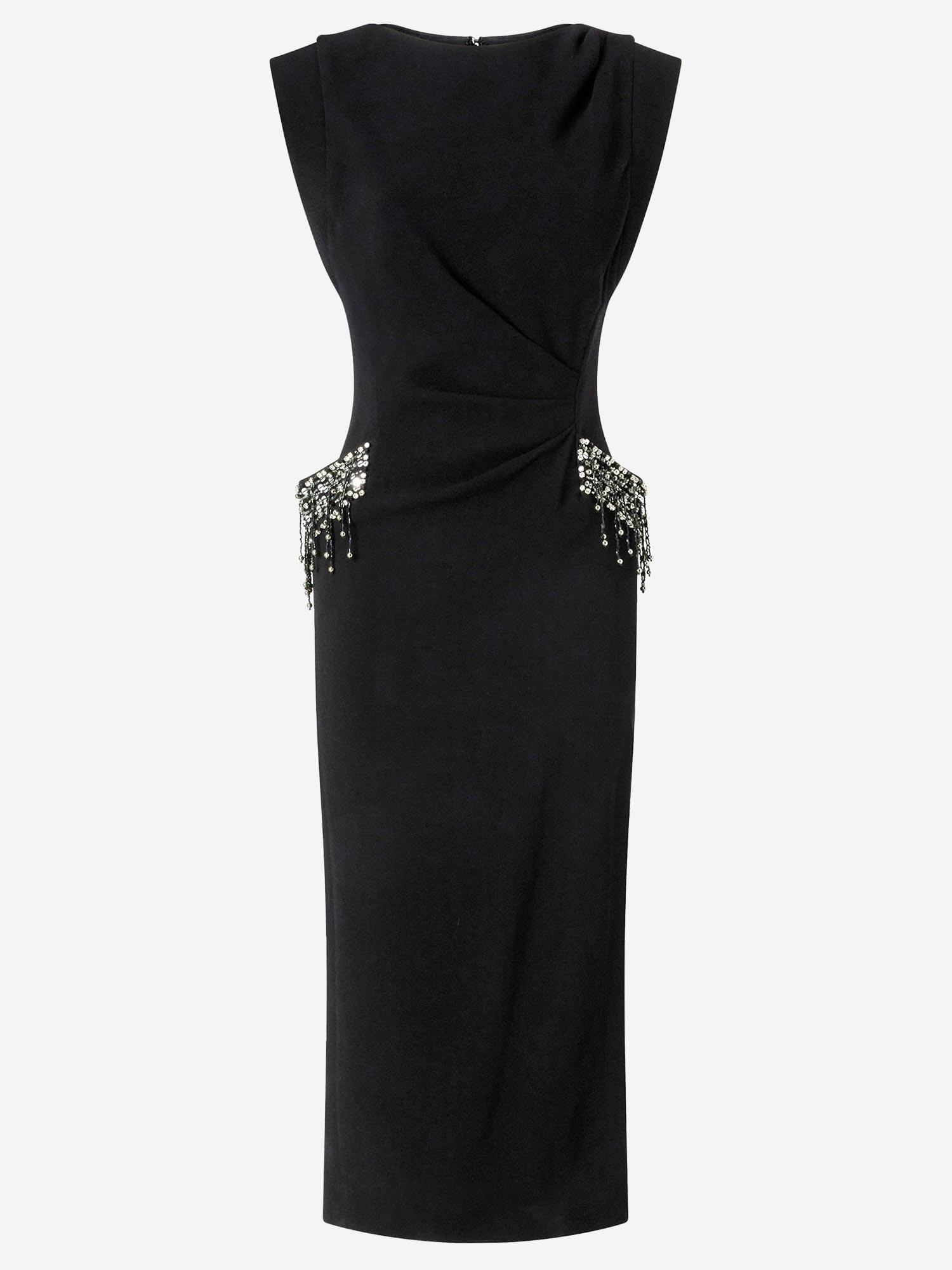 Pinko Midi Sleeveless Dress With Side Split And Sequins In Black