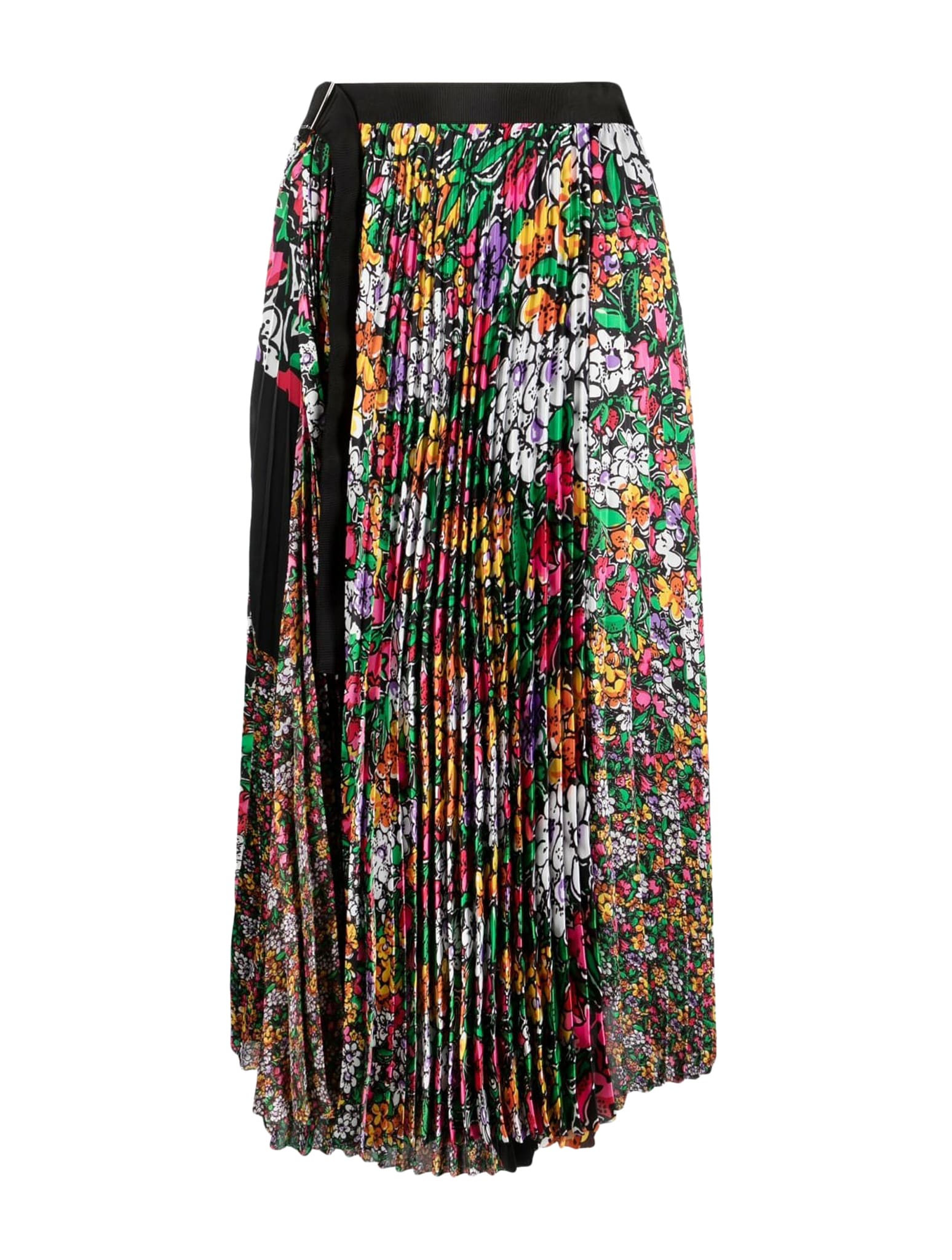 Sacai Floral-print Pleated Midi Skirt With Belt In Multi