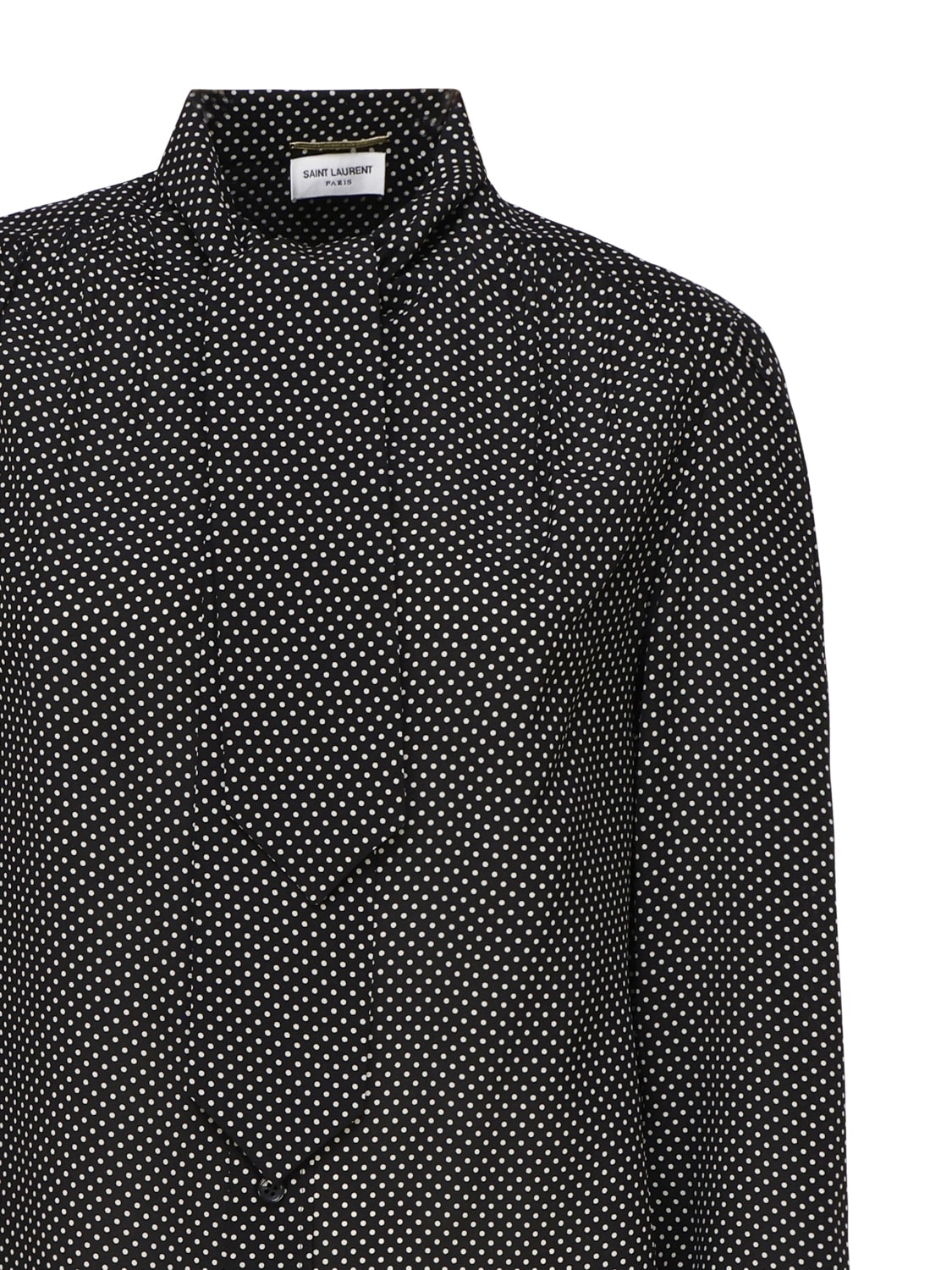 Shop Saint Laurent Ruffled Blouse With Lavalliere Puff Sleeves In Pois