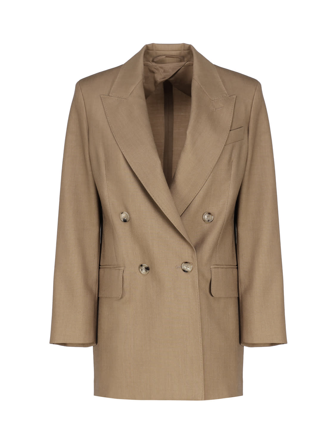 Shop Max Mara Double Breasted Blazer In Wool Blend In Camel