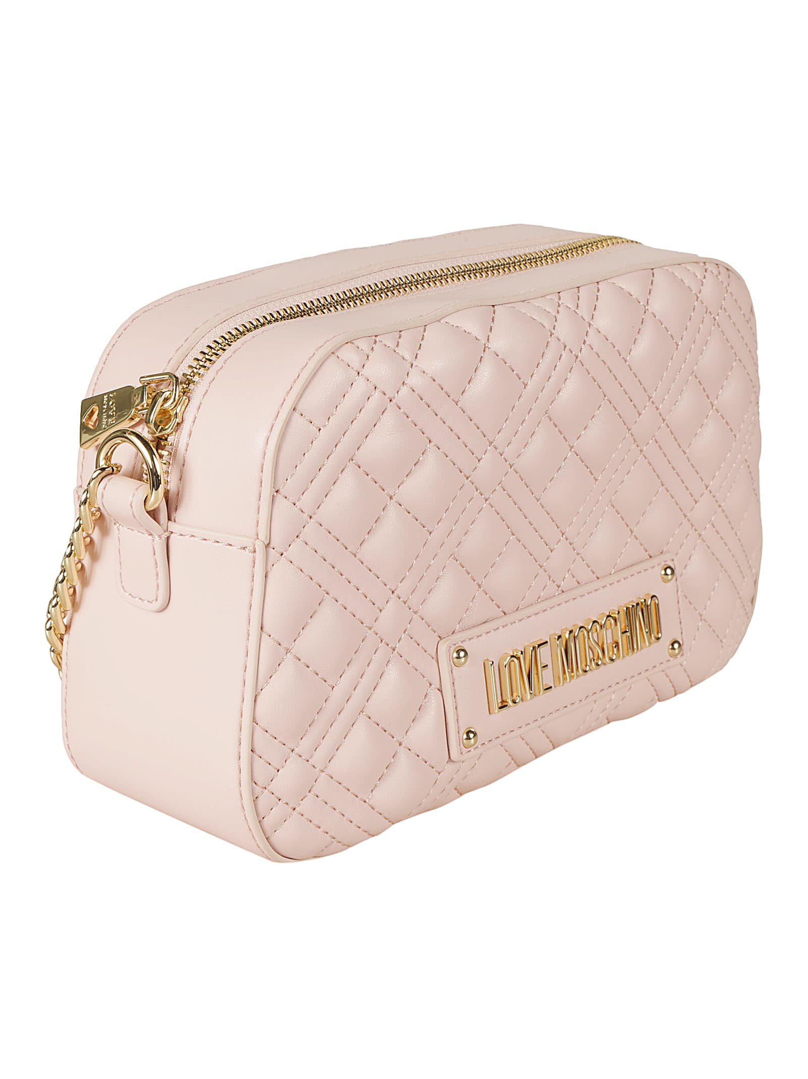 Shop Love Moschino Top Zip Quilted Chain Shoulder Bag In Cipria