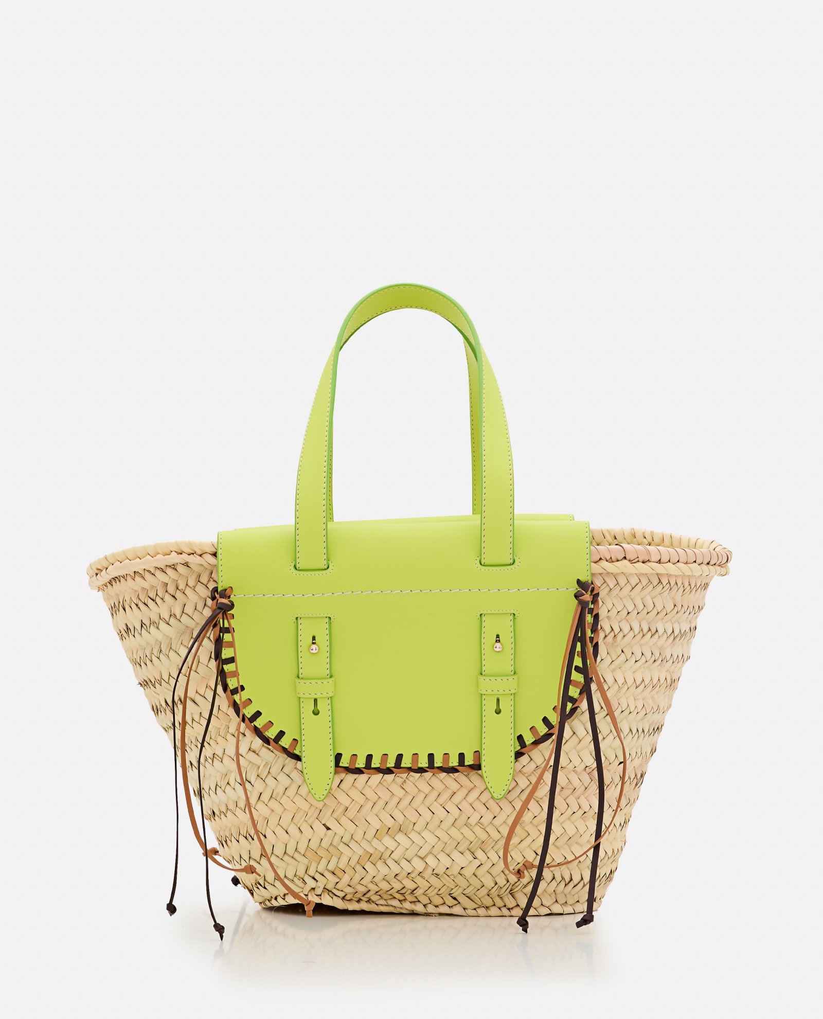 Shop Cuba Lab Tropicana Straw And Leather Tote Bag In Yellow