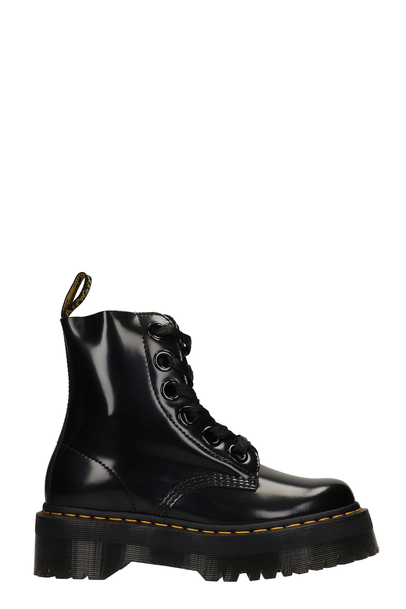 Dr. Martens Molly Combat Boots In Black Leather