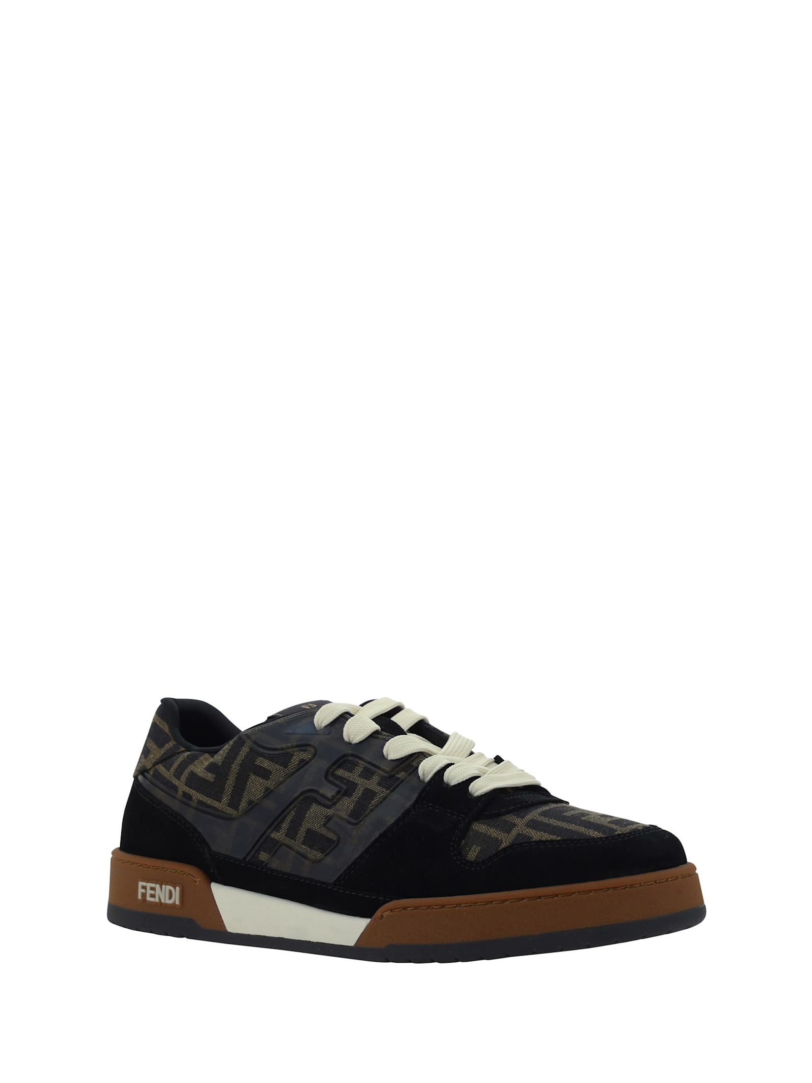 Fendi Match Low-top Ff Jacquard Fabric And Suede Sneakers In Brown