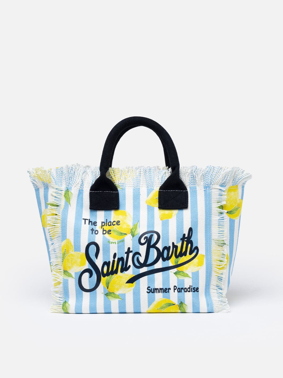 Mc2 Saint Barth Striped Cotton Canvas Colette Handbag In Sky