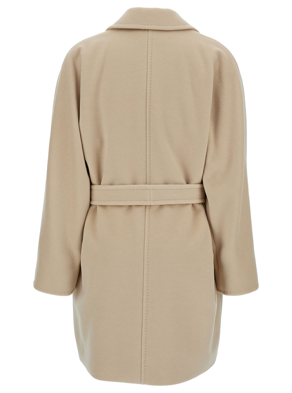 Shop Max Mara Beige Double-breasted Coat With Matching Belt In Wool And Cashmere Woman