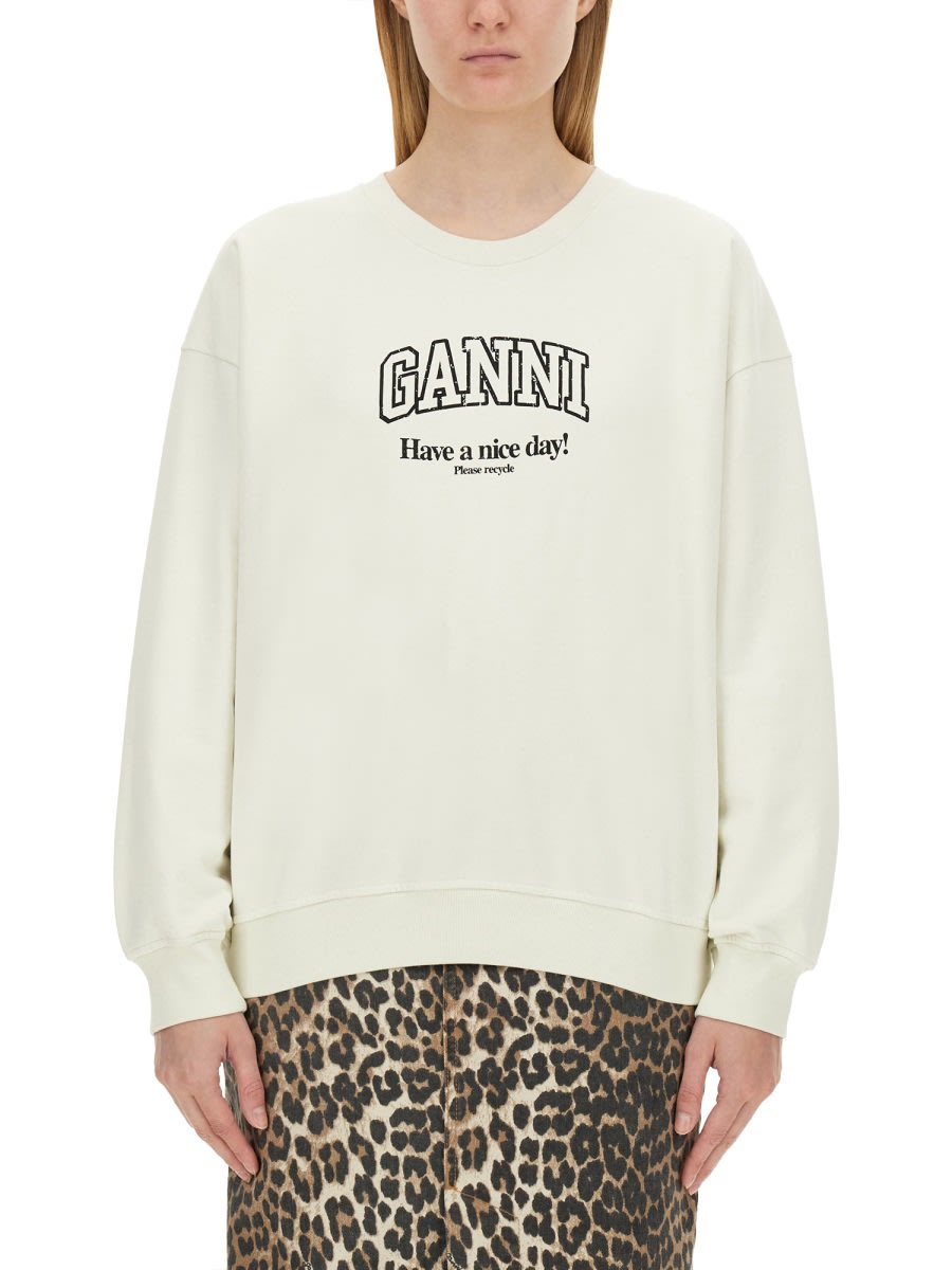 Shop Ganni Sweatshirt With Logo In White