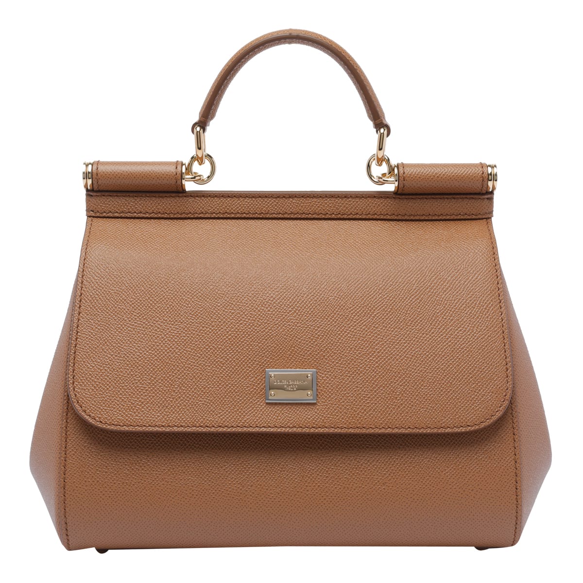 Dolce & Gabbana Large Sicily Top Handle Bag In Dauphine Leather In Brown