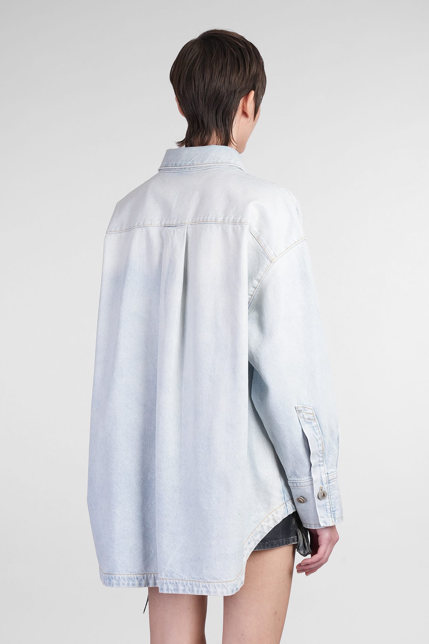 Attico Denim Overshirt With Slit Detail In Blue
