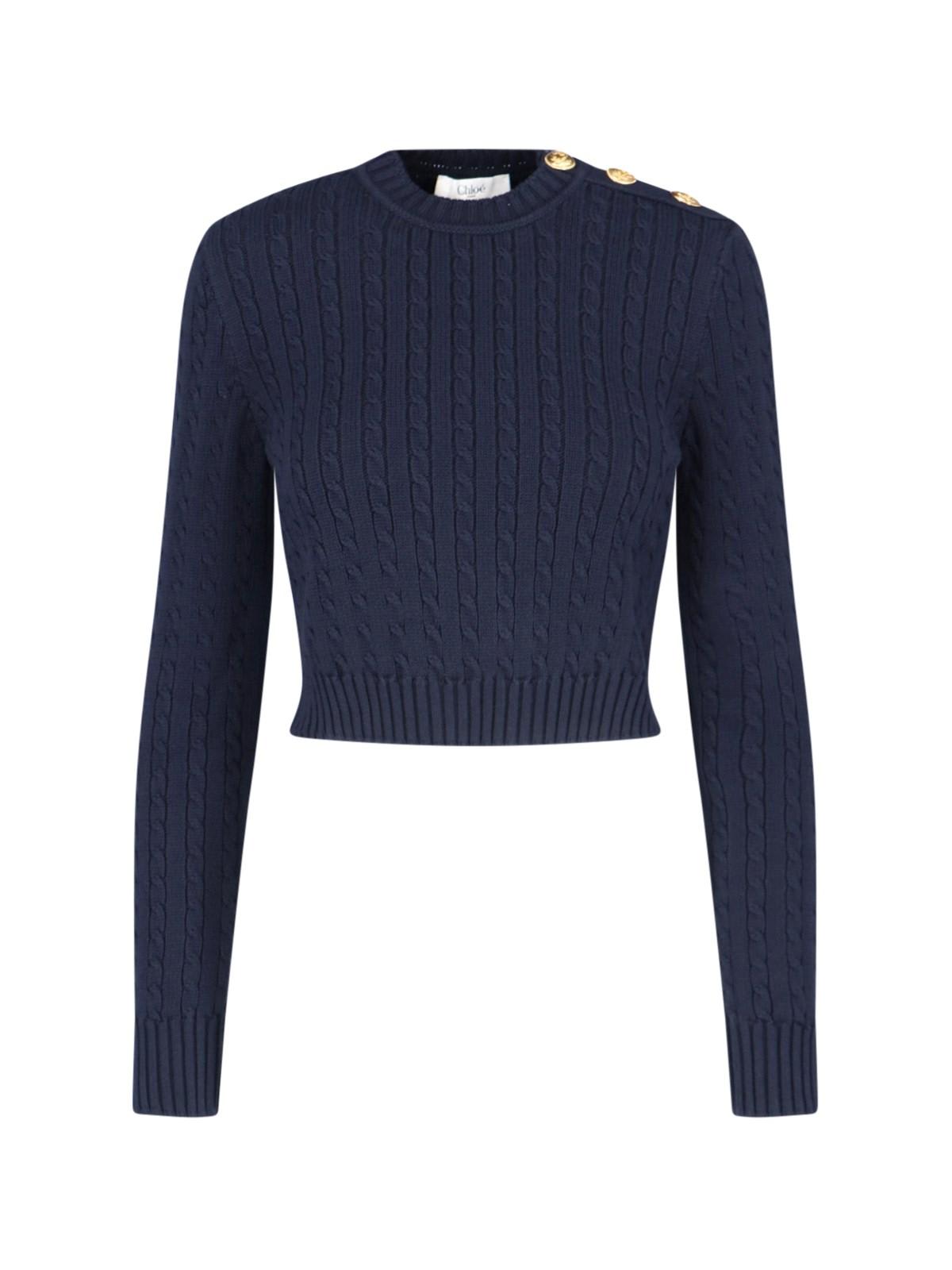 Shop Chloé Cropped Sweater With Buttons In Blue