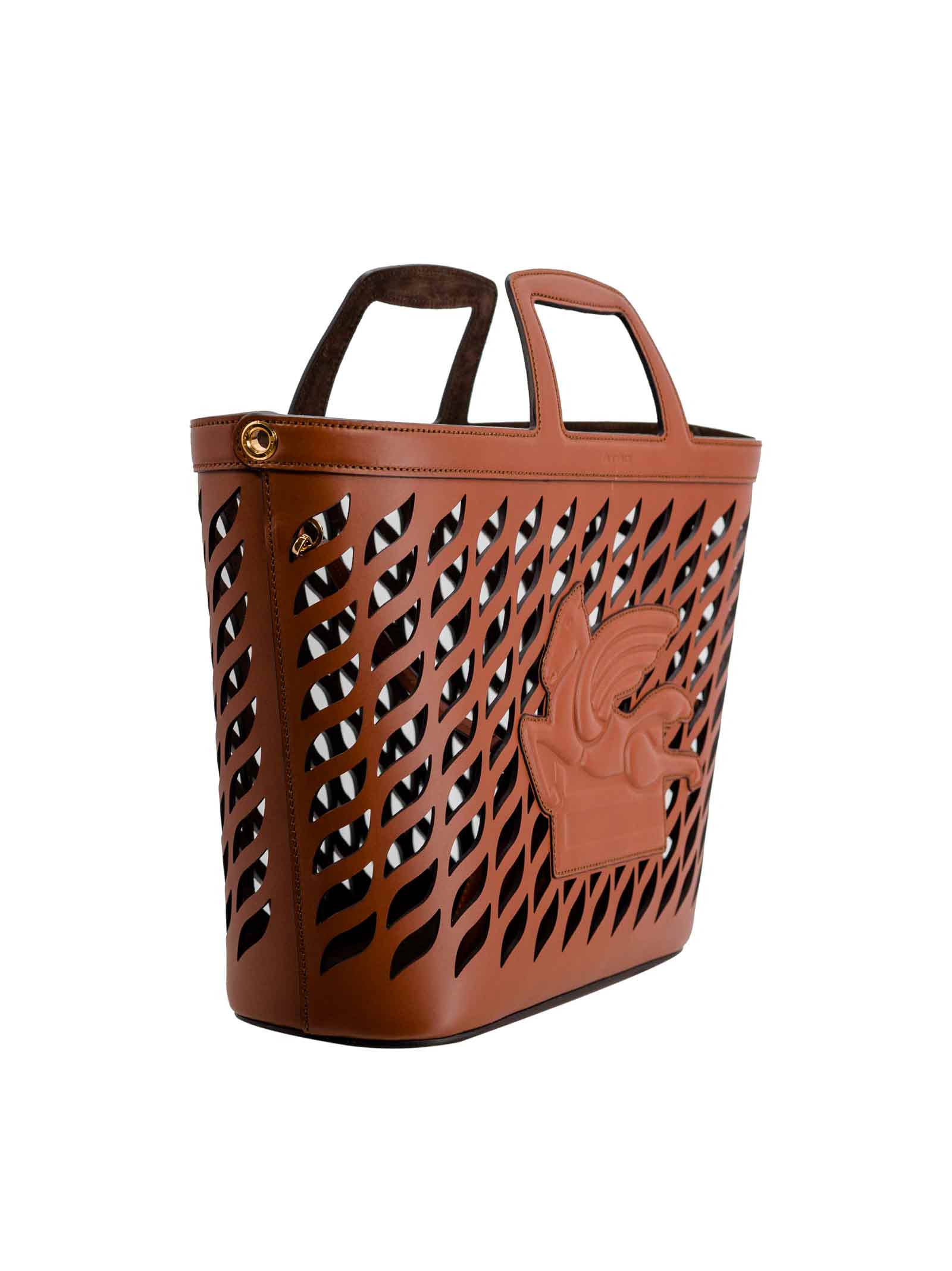 Shop Etro Medium Lasered Coffa Shopping Bag In Leather Brown