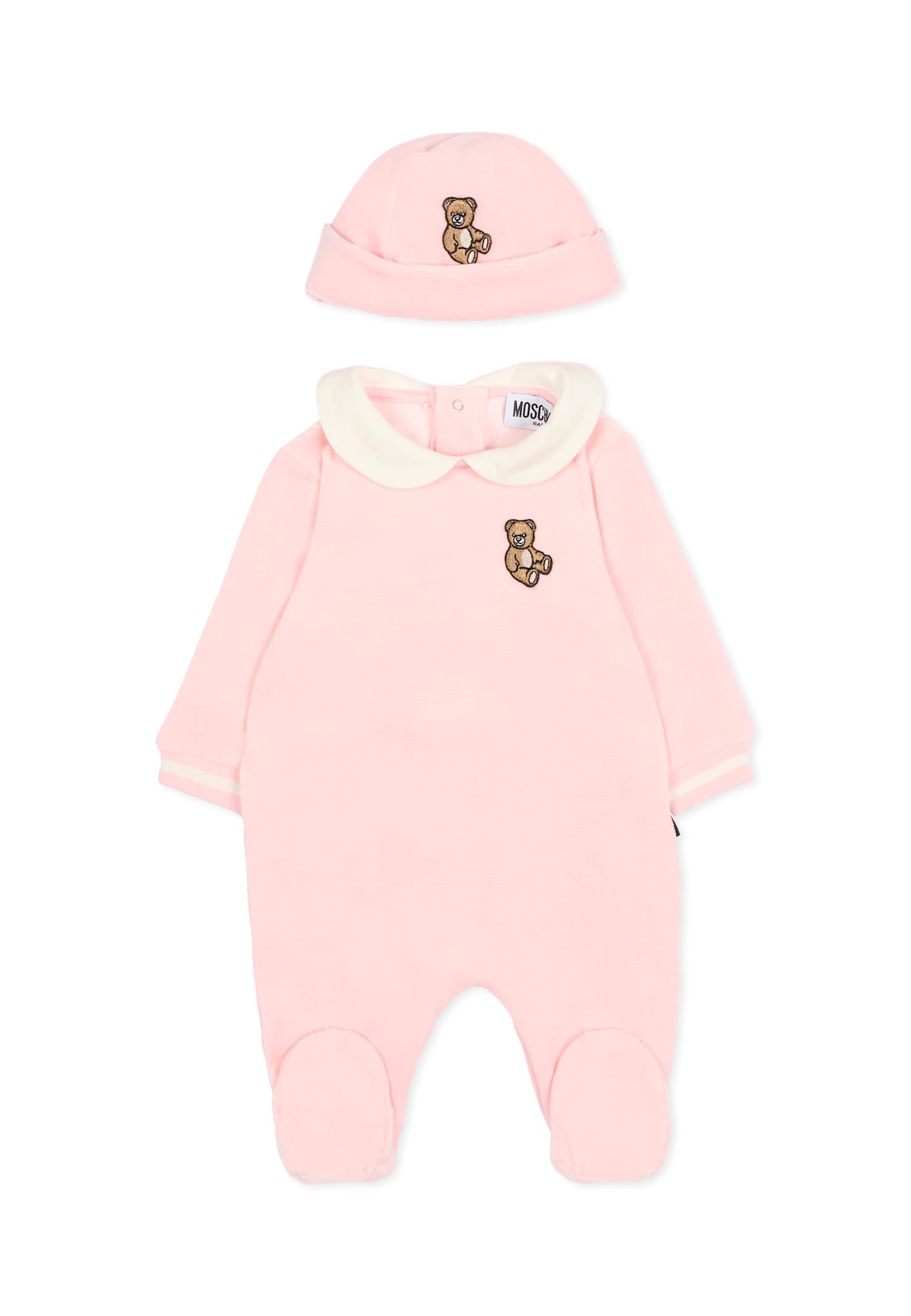 Moschino Pink Babygrow Set For Babykids With Teddy Bear