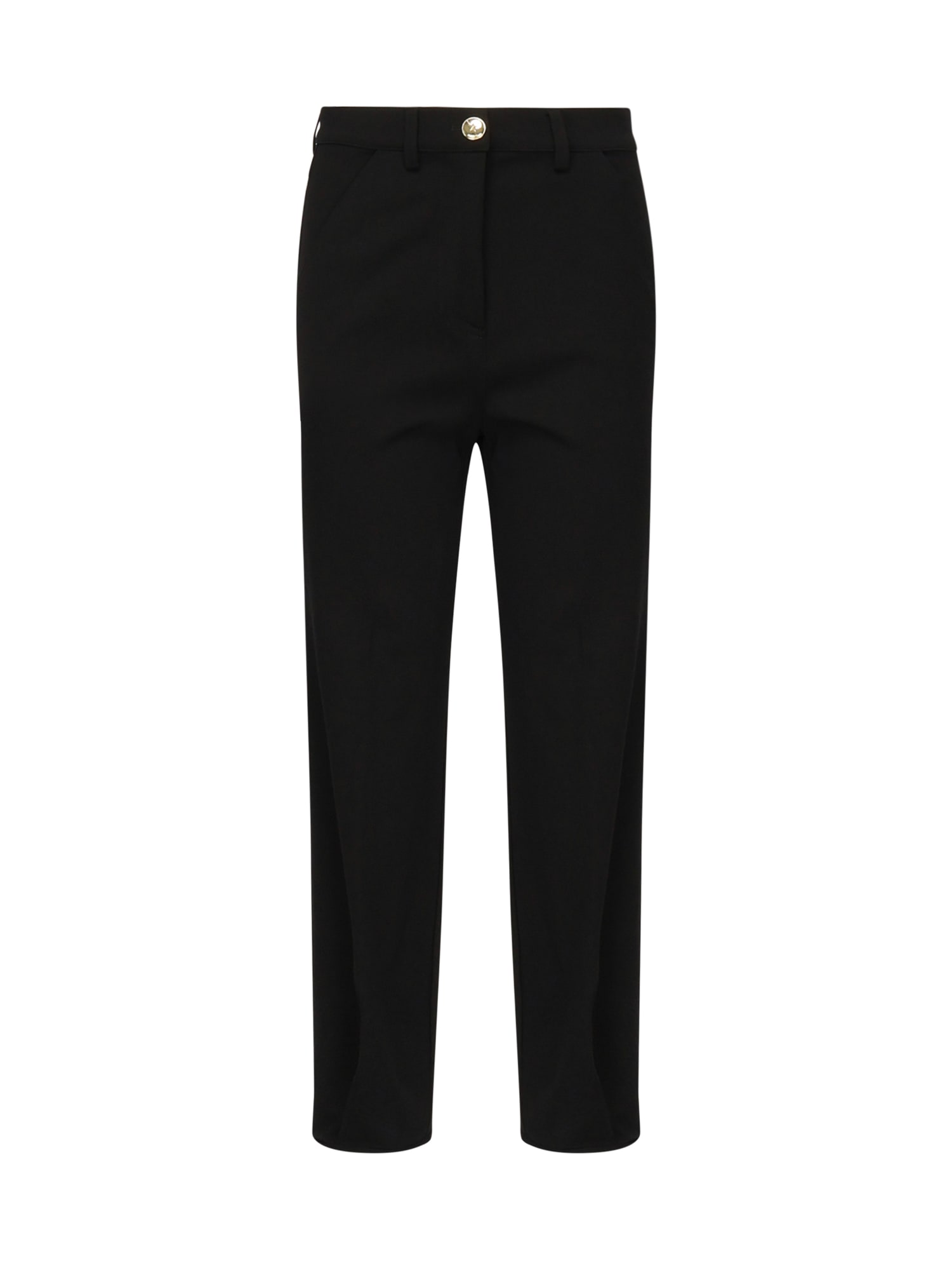 Pinko Tailored Black Trousers With Gold-tone Button Detail In Black