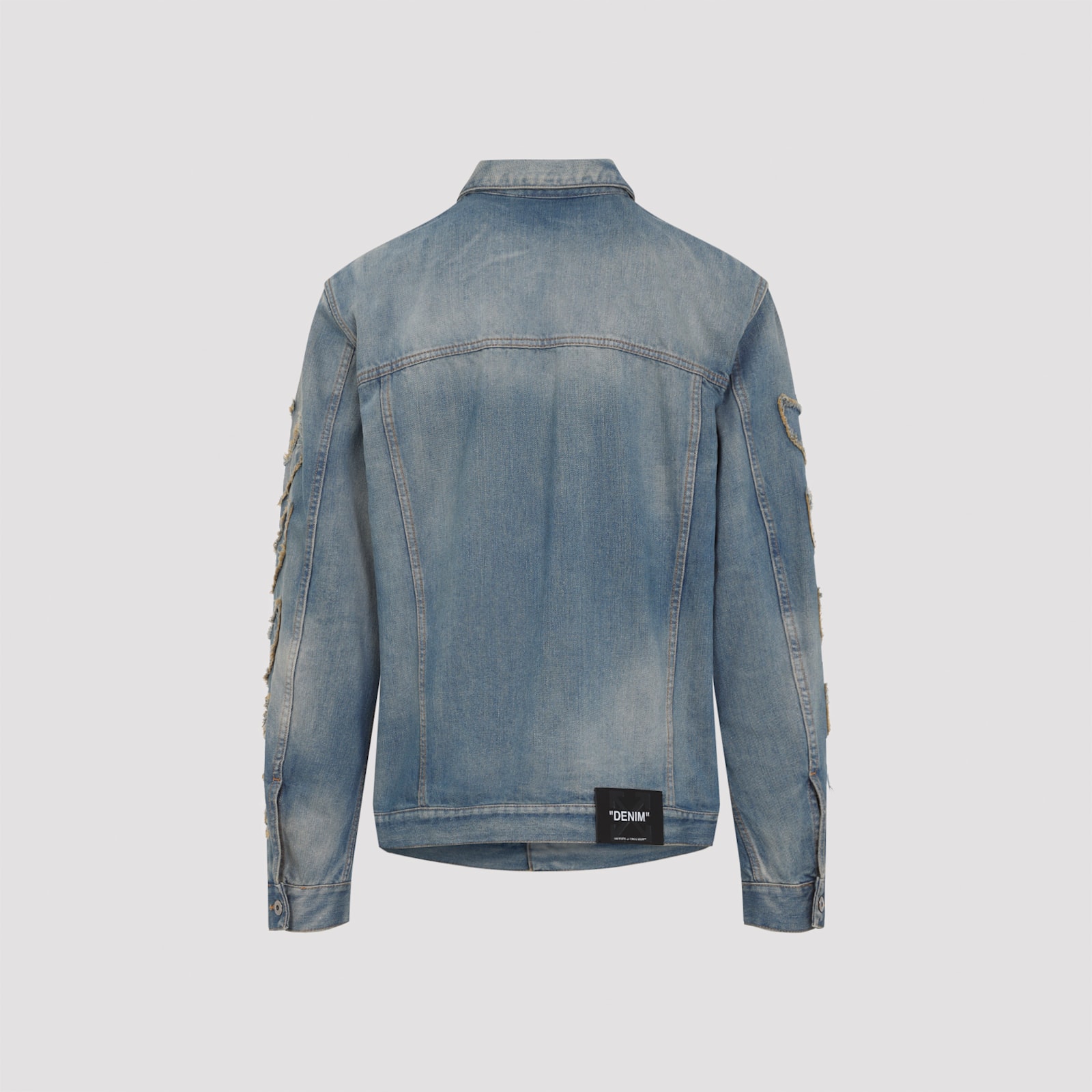 Off-white Denim Jacket With Frayed Diagonal Stripes In Blue