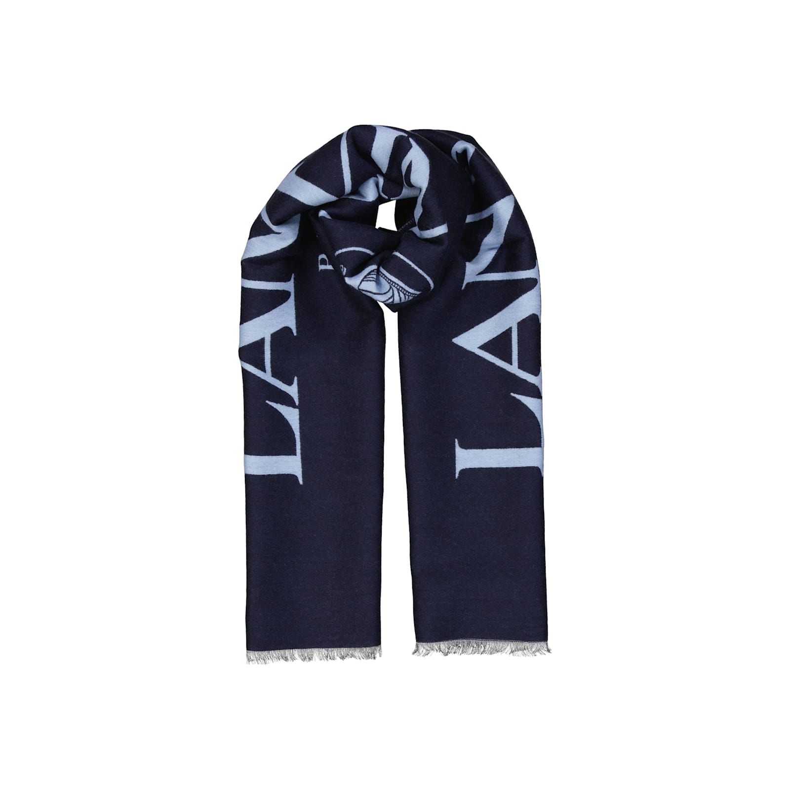 Lanvin Wool And Silk Logo Scarf In Blue