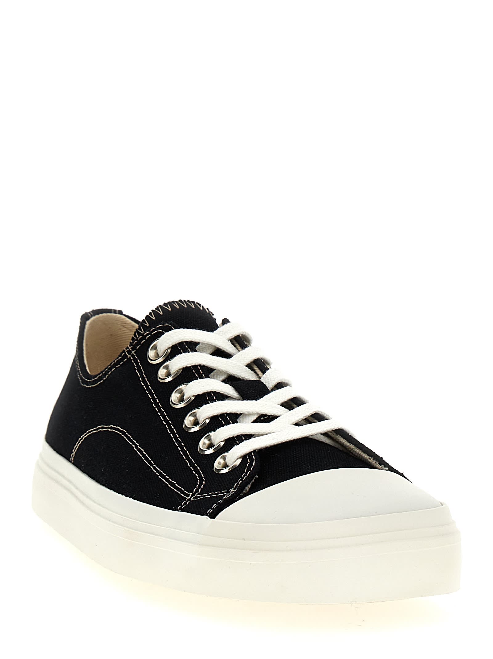 Moschino Stitched Canvas Low-top Sneakers With Rubber Sole In Black