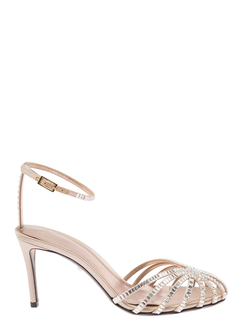 Alevì penelope Beige Sandals With Rhinestone Embellishment And Stiletto Heel In Leather And Silk Woman