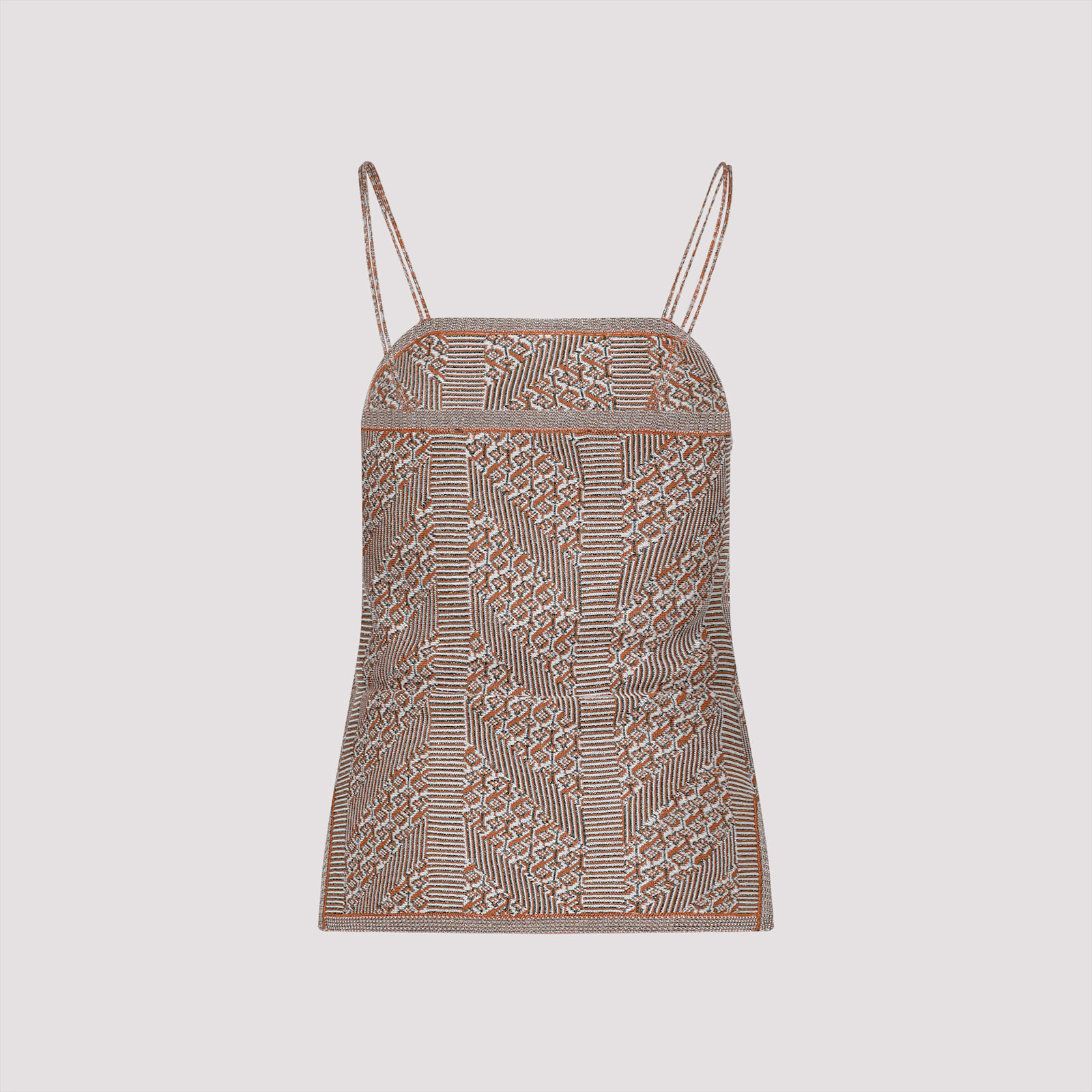 Valentino Womens Garavani Sleeveless Metallic-knit Top In Qe Ginger Orange Gold
