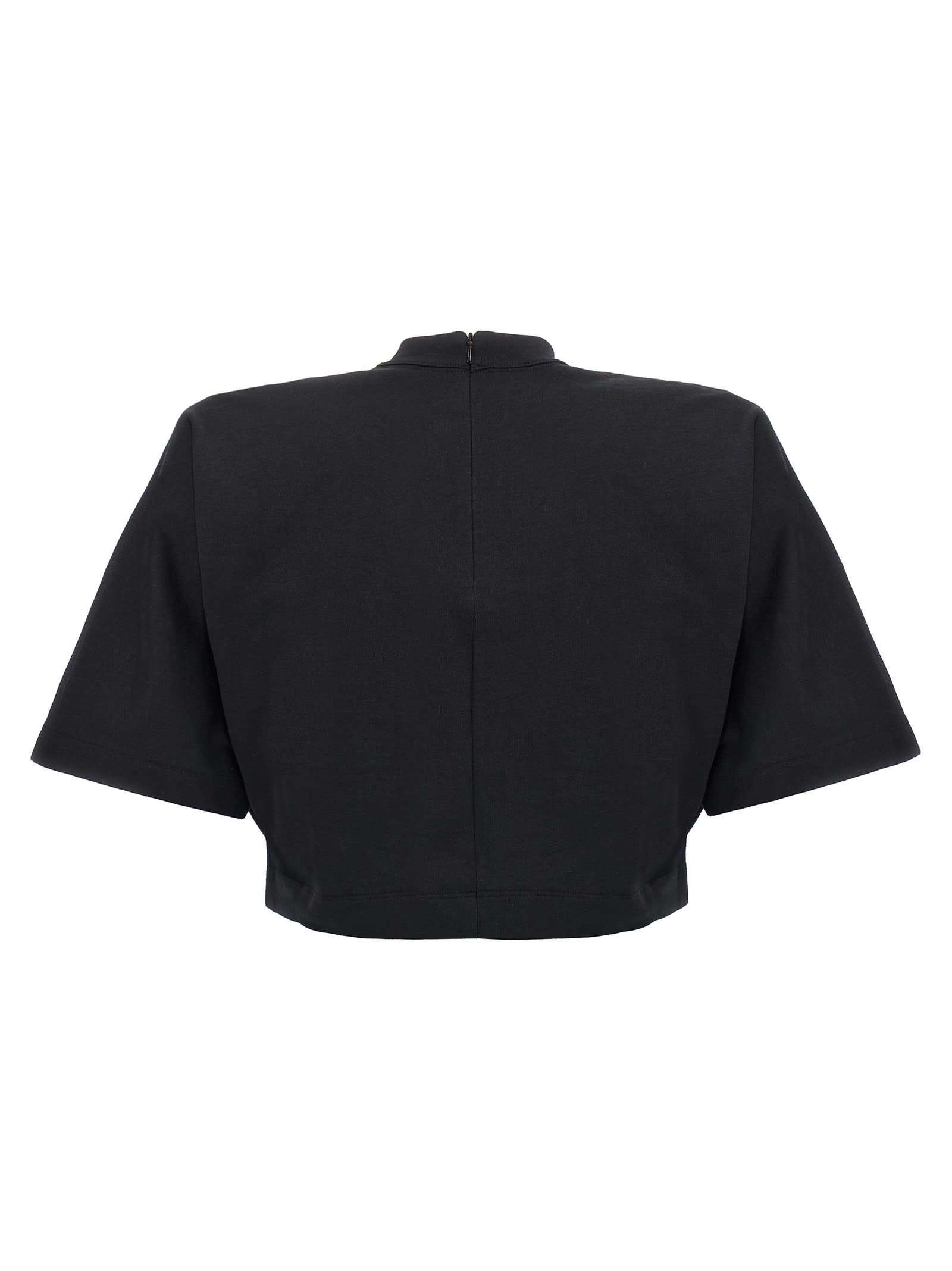 Pinko Short-sleeved Crop Top With Padded Shoulders In Black