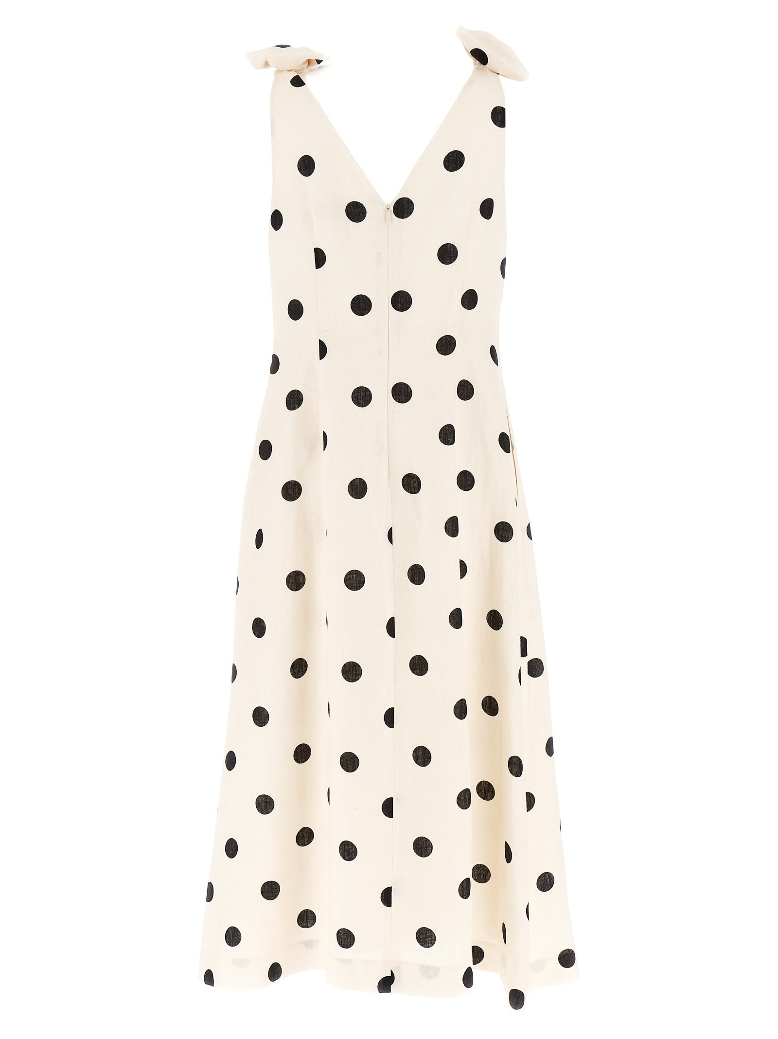 Zimmermann Polka-dot Bow-detail Linen Midi Dress In Cream/black Dot