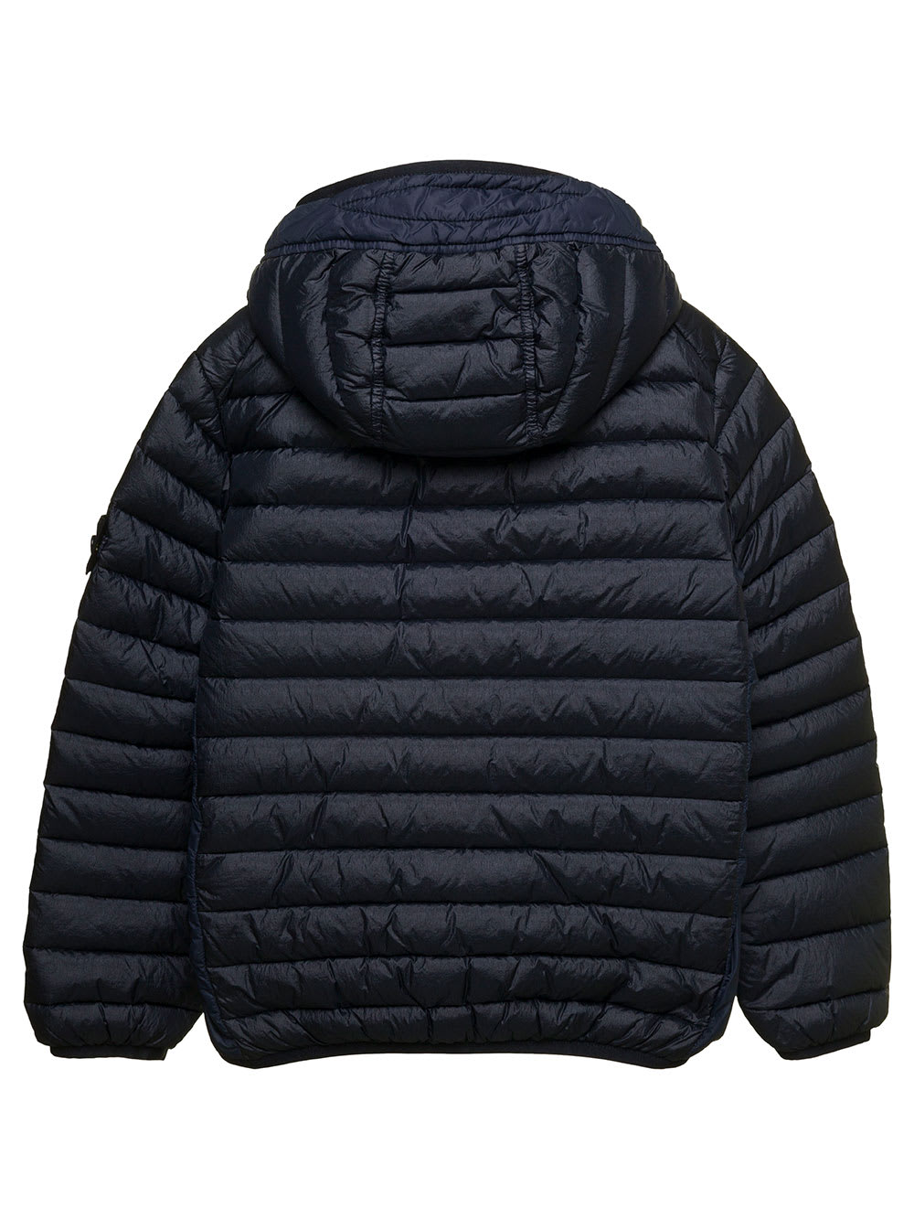 Shop Stone Island Junior Blue Hooded Down Jacket And Patch Logo In Nylon Boy