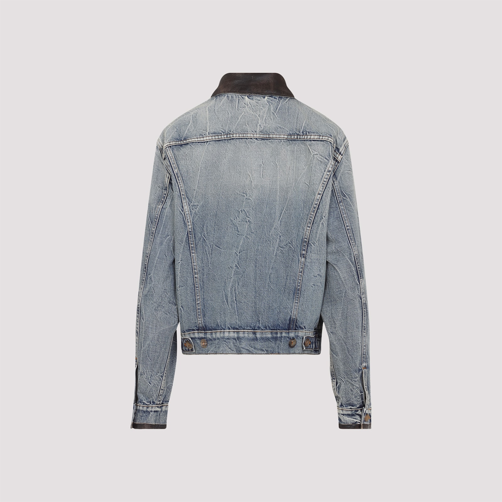 Miu Miu Denim Jacket With Lamb Leather Collar In Blue