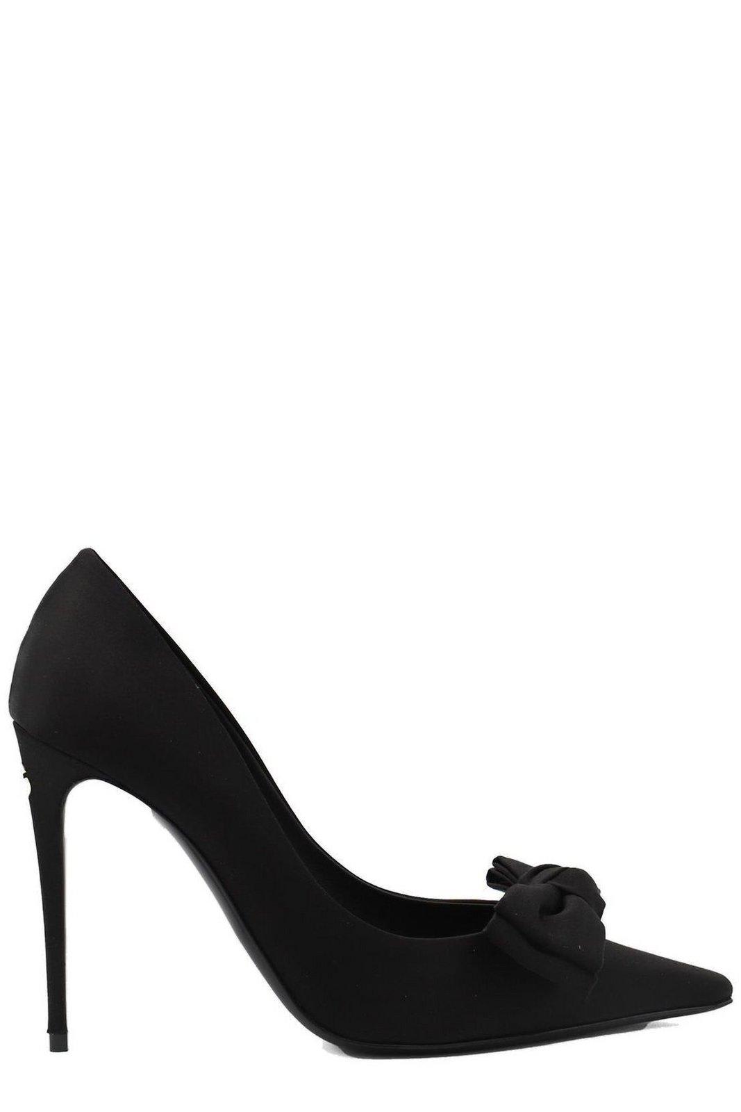 Shop Dolce & Gabbana Bow Detailed Satin Pumps In Black