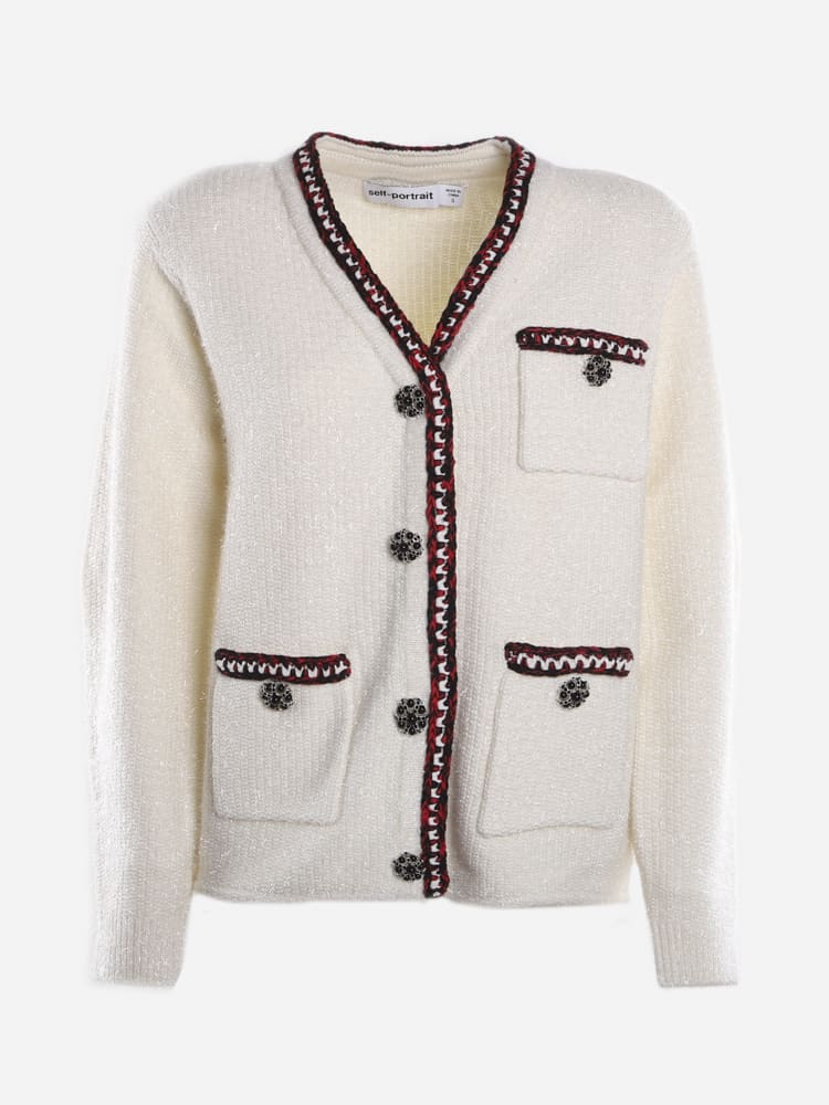 self-portrait Metallic Knit Cardigan With Contrasting Finishes