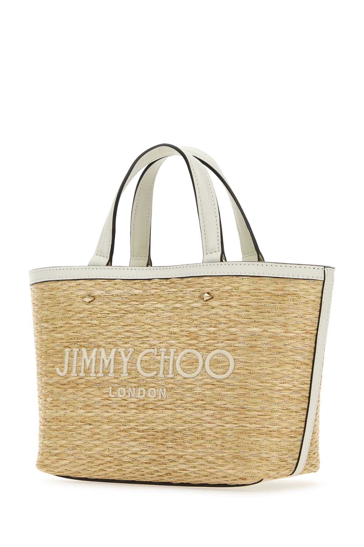 Shop Jimmy Choo Beige Raffia Mini Marli Handbag In Naturallightgold