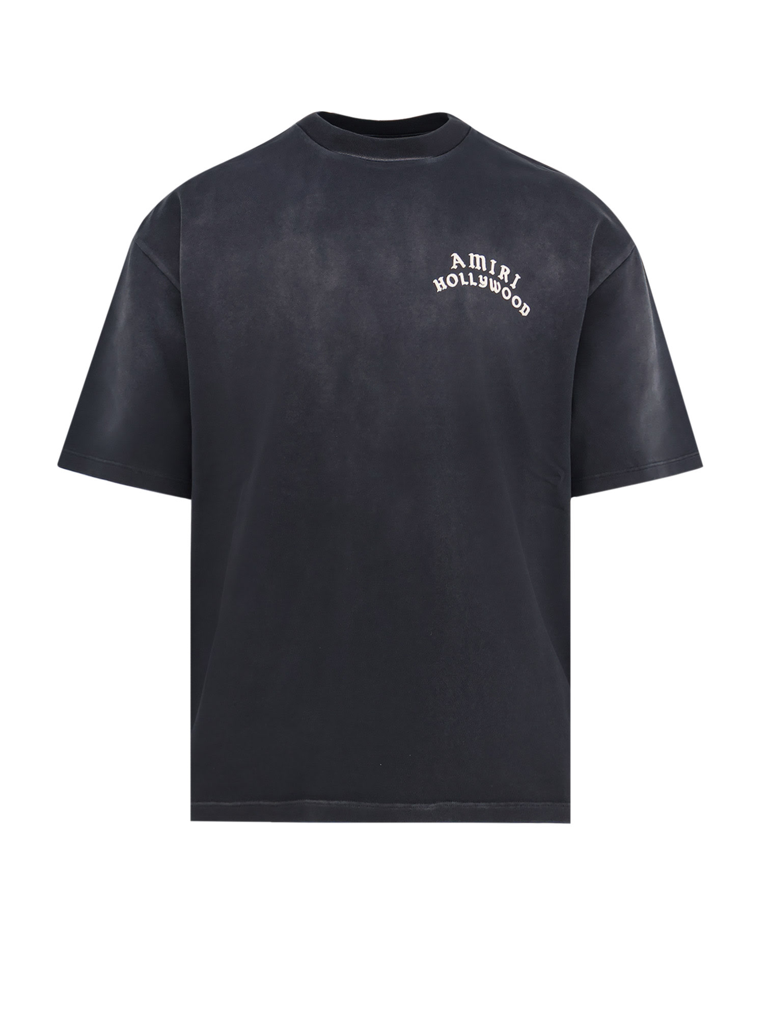 Amiri Black Crewneck T-shirt With Logo Lettering On Front And Rear