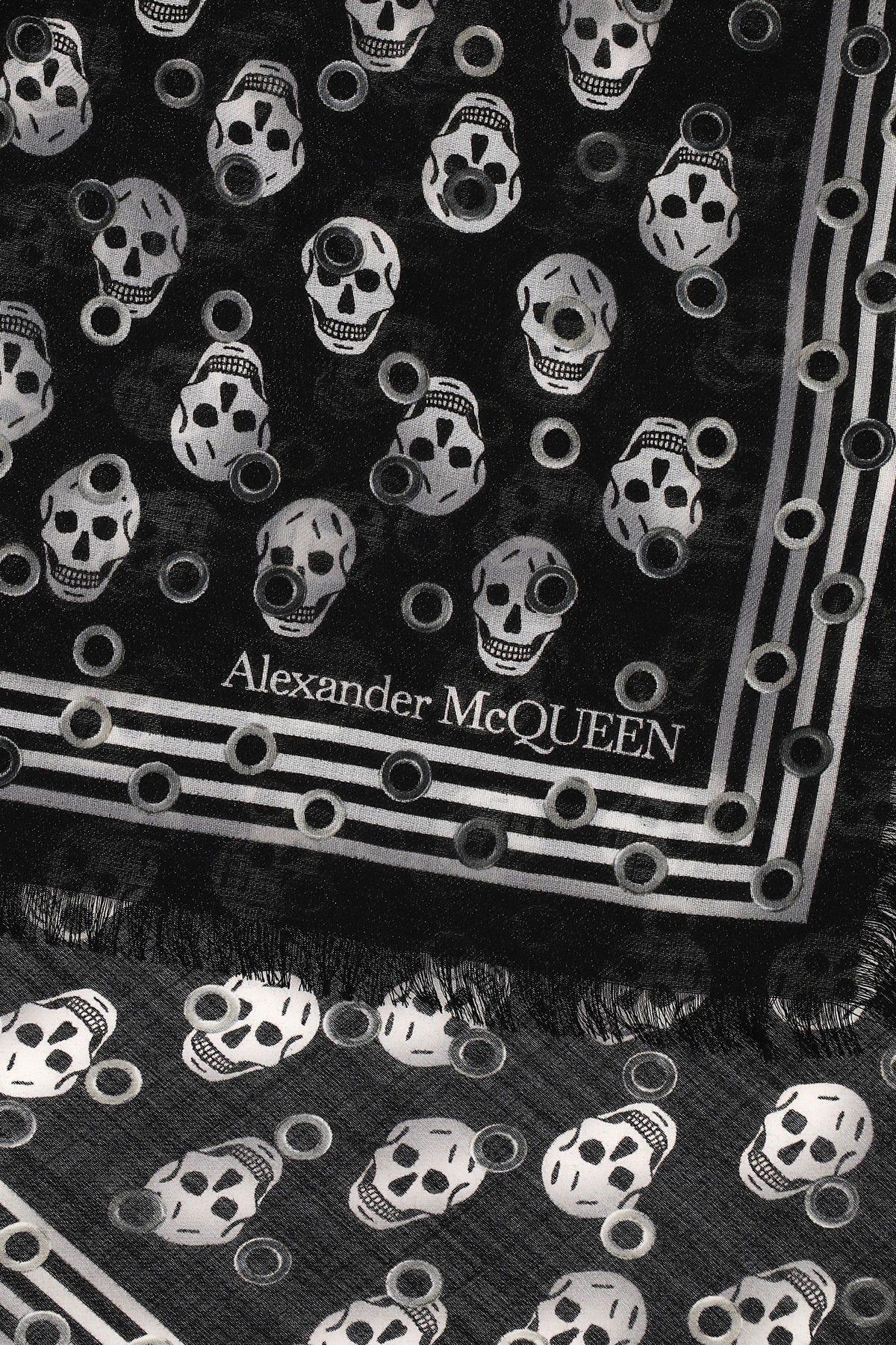 Shop Alexander Mcqueen Printed Wool Scarf In Black