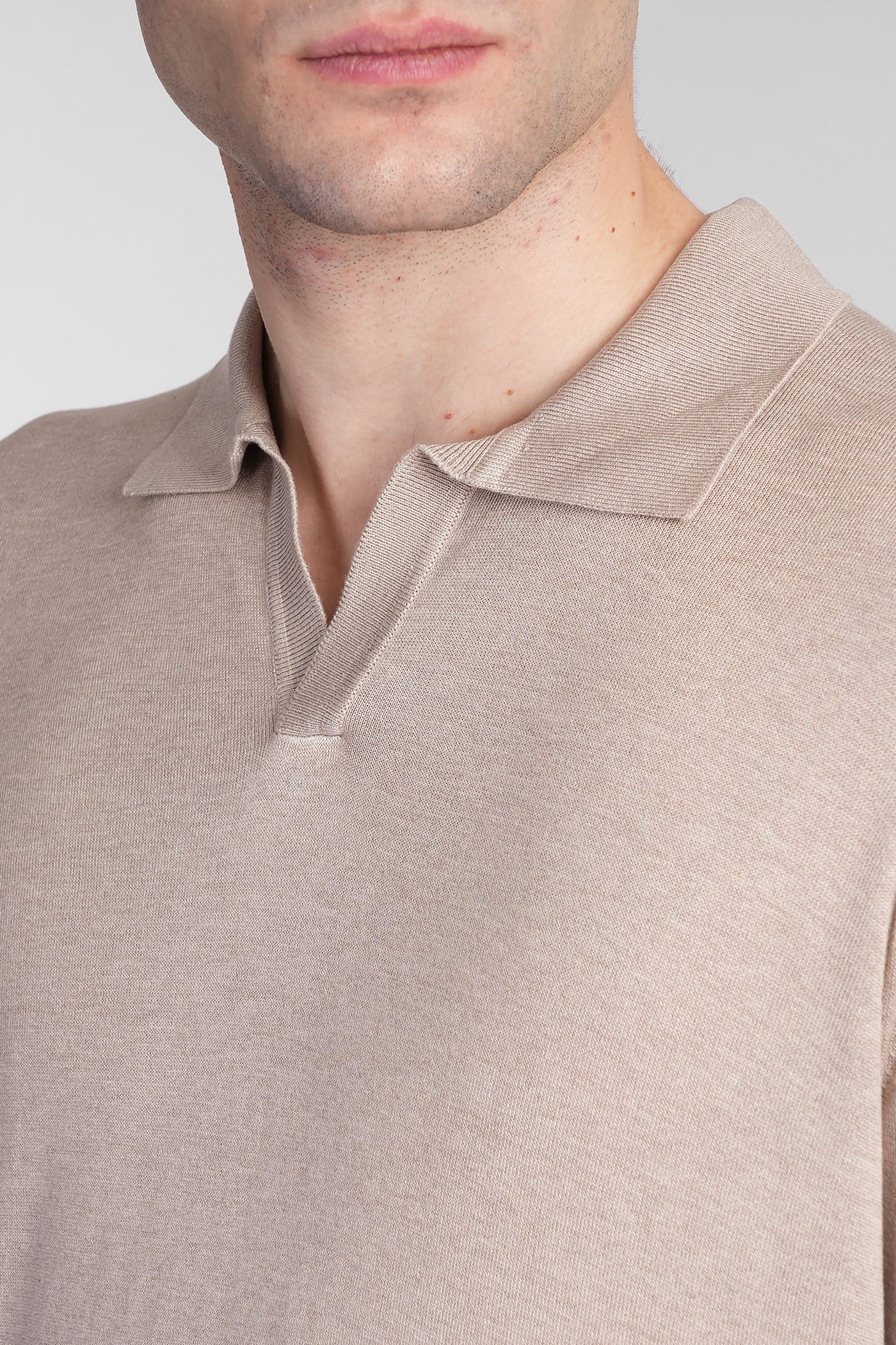 TAGLIATORE KEITH POLO IN TAUPE SILK
